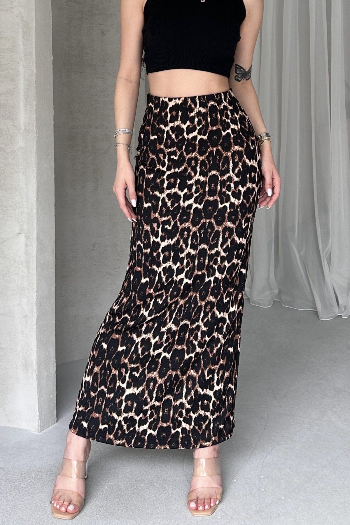 New Now LEOPAR DESENLİ BÜRÜMCÜK KALEM ETEK