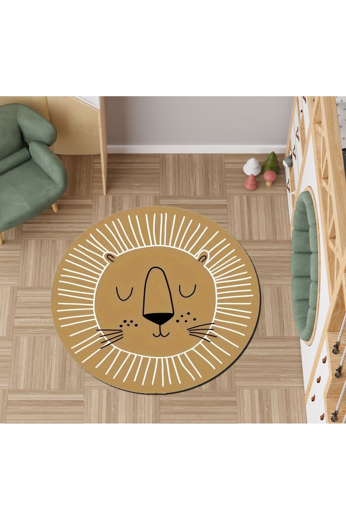 Rugs Modern Halı Lina Koleksiyonu Sevimli Uyuyan Aslan Desenli Dokuma Taban Yuvarlak Dekoratif Halı llina71