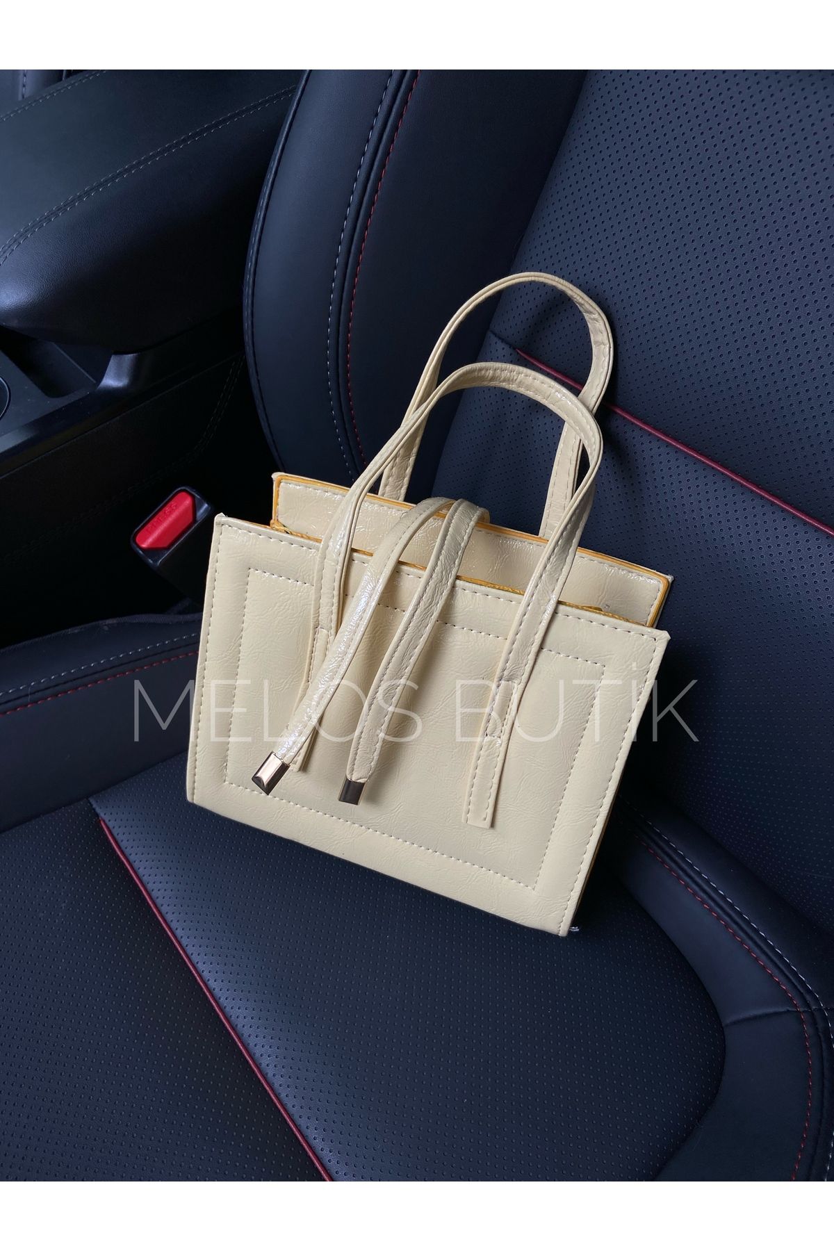 Melos Butik Kadın Butter Yellow Pastel Sarı Kare Deri El Ve Omuz Çantası