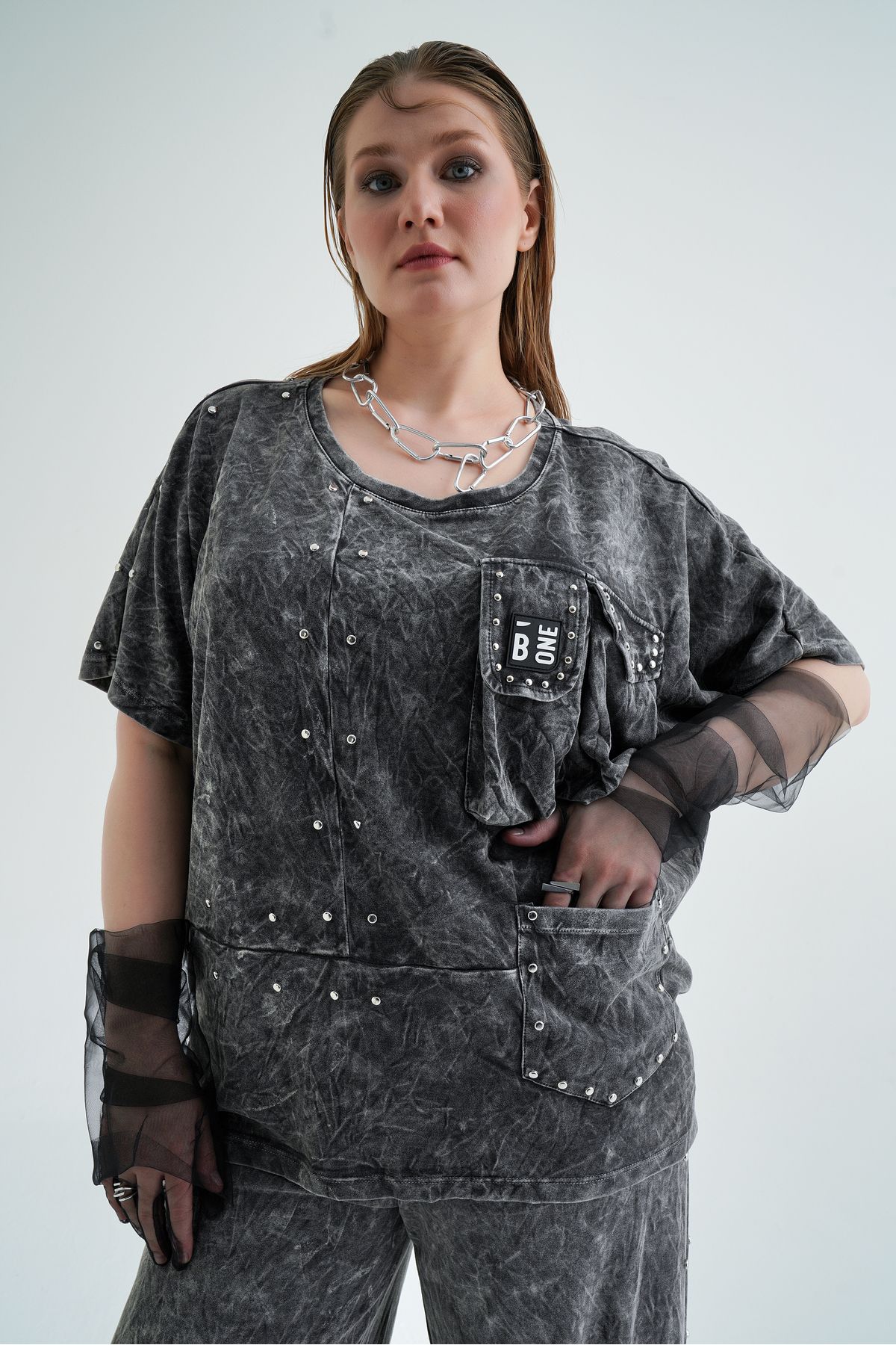 b-one fashion Büyük Beden İkili Takım T-şört Pantolon