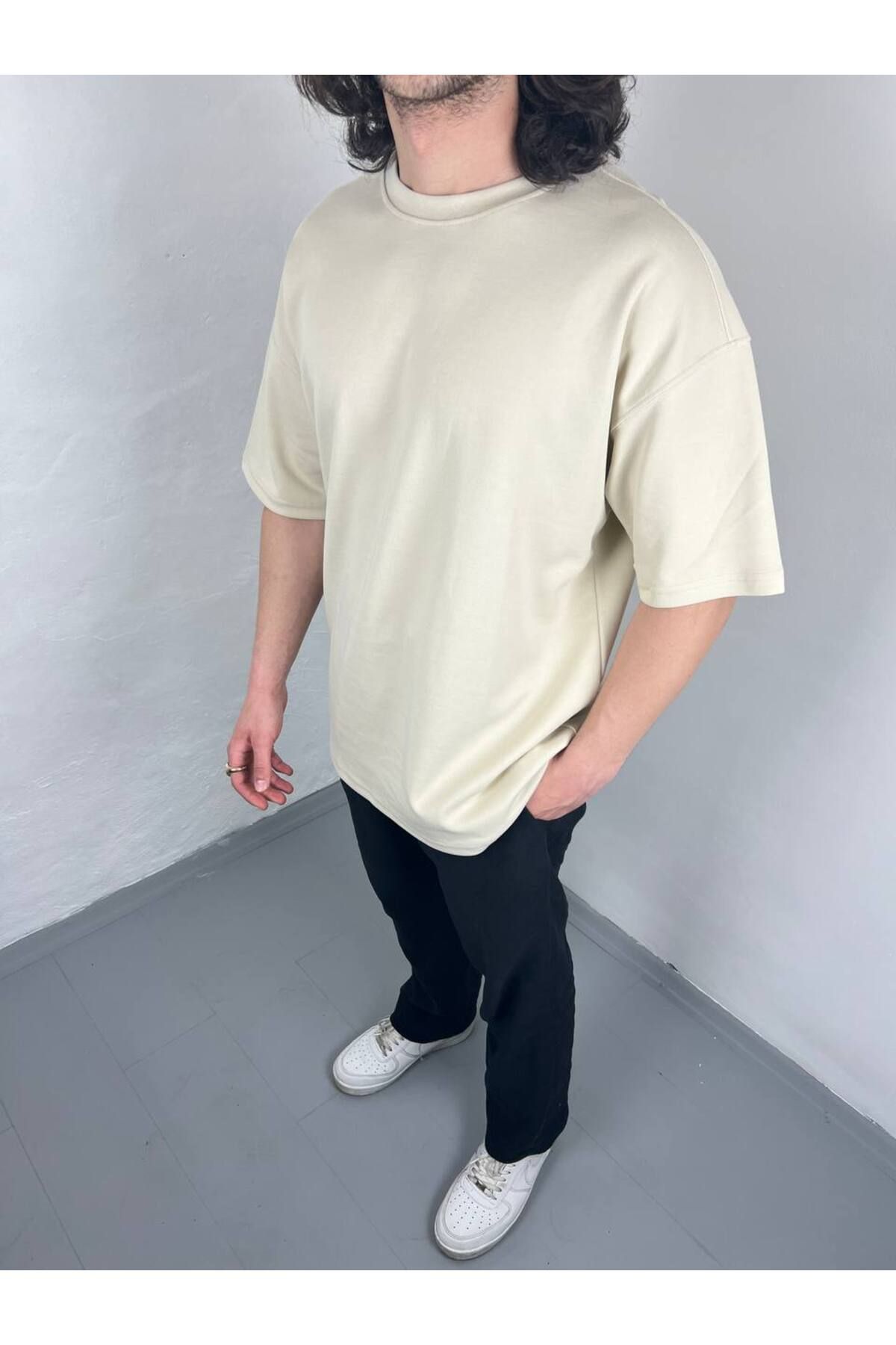 OVERİSE Oversize Unisex Bej Tshirt
