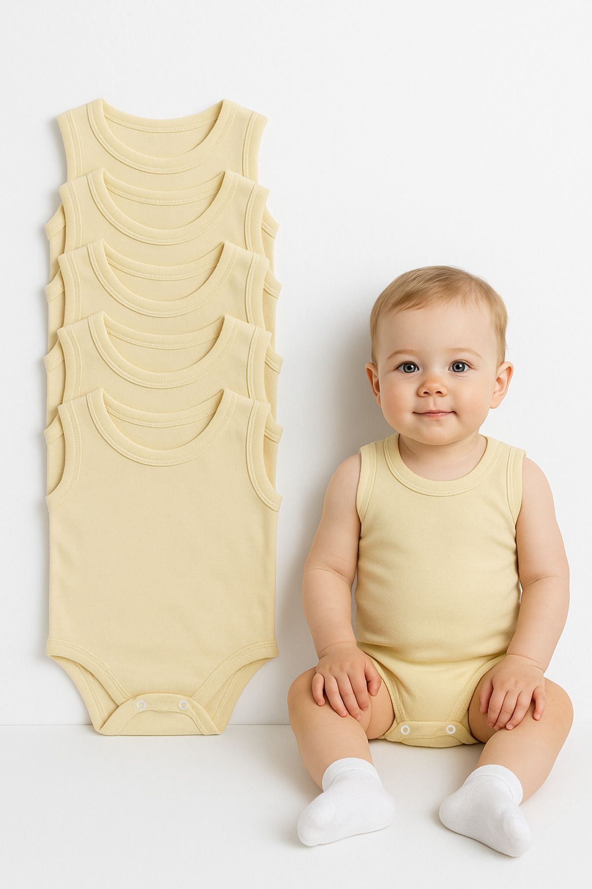 Trend Bebe Butik 5’li Yazlık Bebek Zıbın Seti | Askılı Çıtçıtlı Body | Nefes Alabilir %100 Pamuklu Kumaş Tulum Body