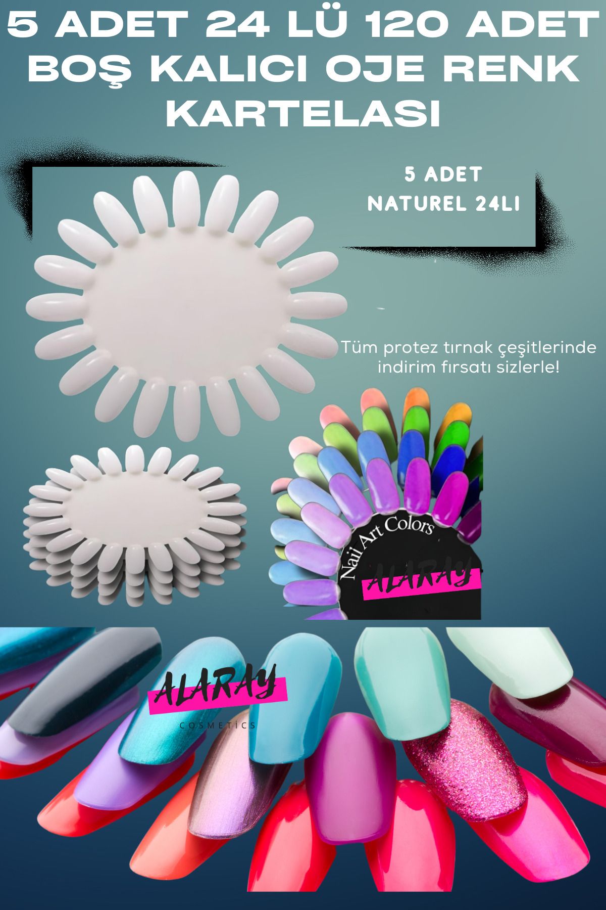 alaraycosmetics KALICI OJE PROTEZ TIRNAK EĞİTİM VE TEŞHİR BOŞ RENK KARTELASI 5X24- 120 ADET