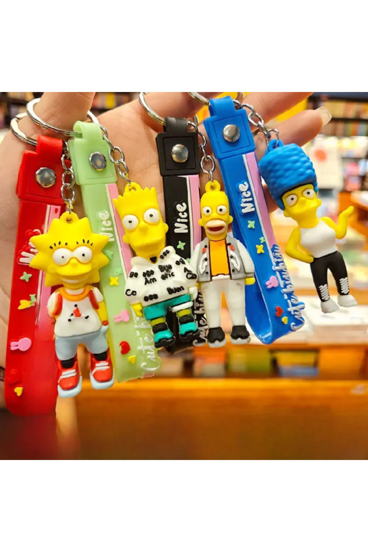 Bizde Ne Yok ki Simpsons 3D Silikon Küçük Boy 4'Lü A Kalite Anime Figürlü Silikon Anahtarlık, Çanta Süsü