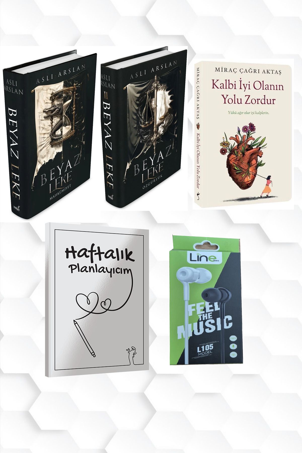 İndigo Kitap CİLTLİ-BEYAZ LEKE 1 VE 2-KALBİ İY OLANIN YOLU ZORDUR+HAFTALIK PLANLAYICIM (52 HAFTA) KULAKLIK