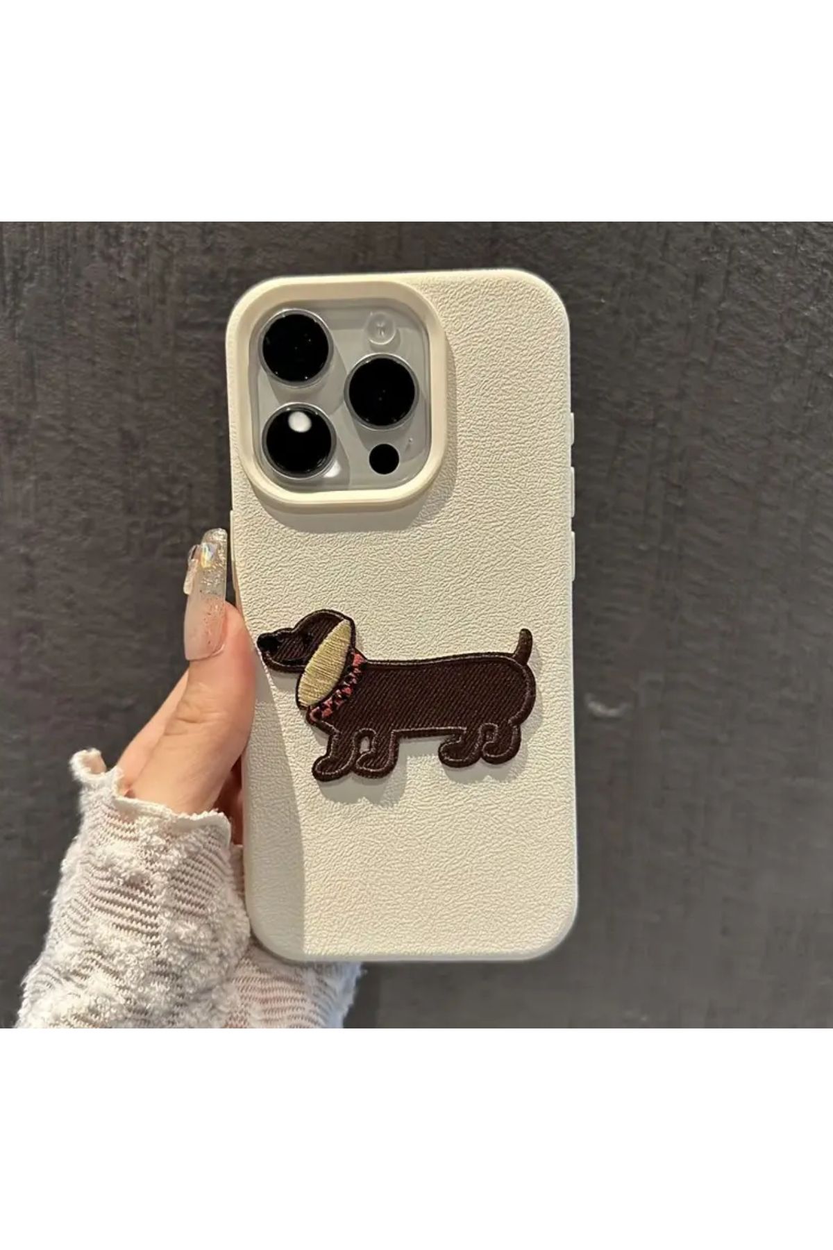 FİŞNEİLETİŞİM İPHONE 16 PROMAX UYUMLU DERİ GÖRÜNÜMLÜ EKRU DOGG KILIF