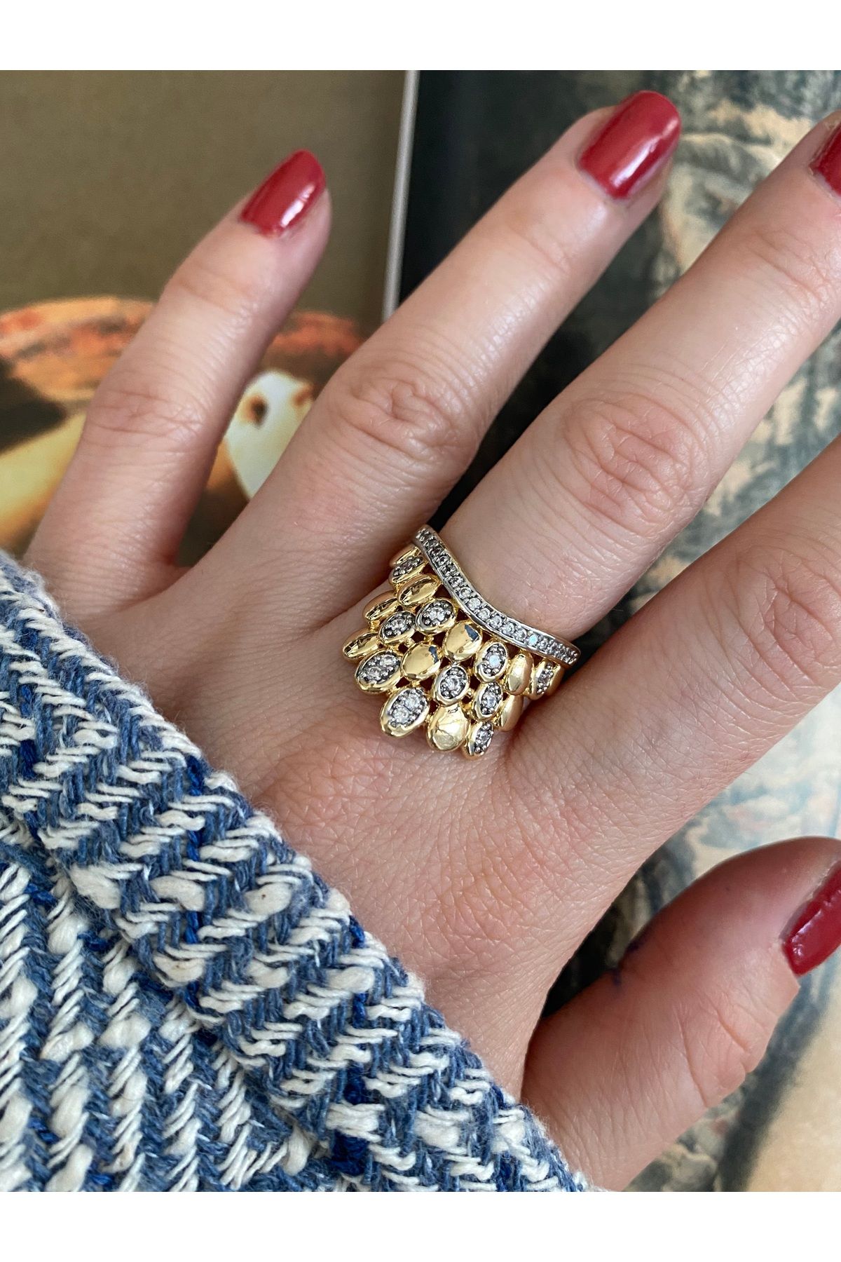 Pinery Jewels Zirkon Taşlı Pul Alttan Ayarlamalı Kadın Yüzük