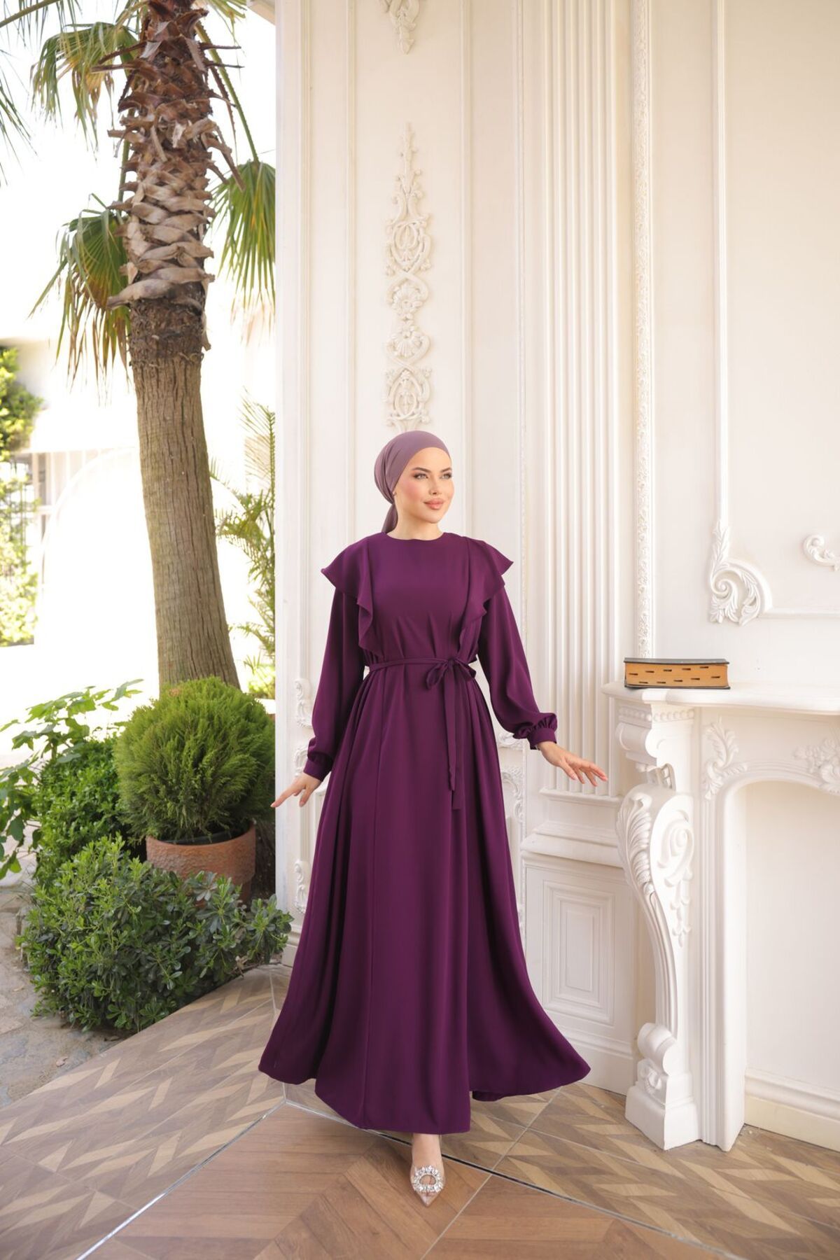 Nissra Ankanoor Omuz Volanlı Tesettür Elbise Anka255090