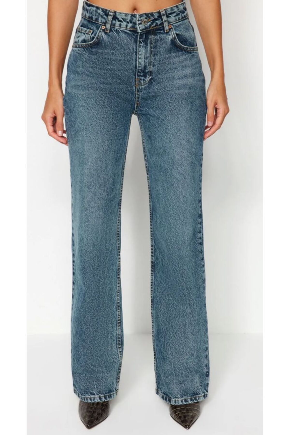 KARACAN COMPANY Kadın Soluk Efekt Vintage Yüksek Bel Jeans