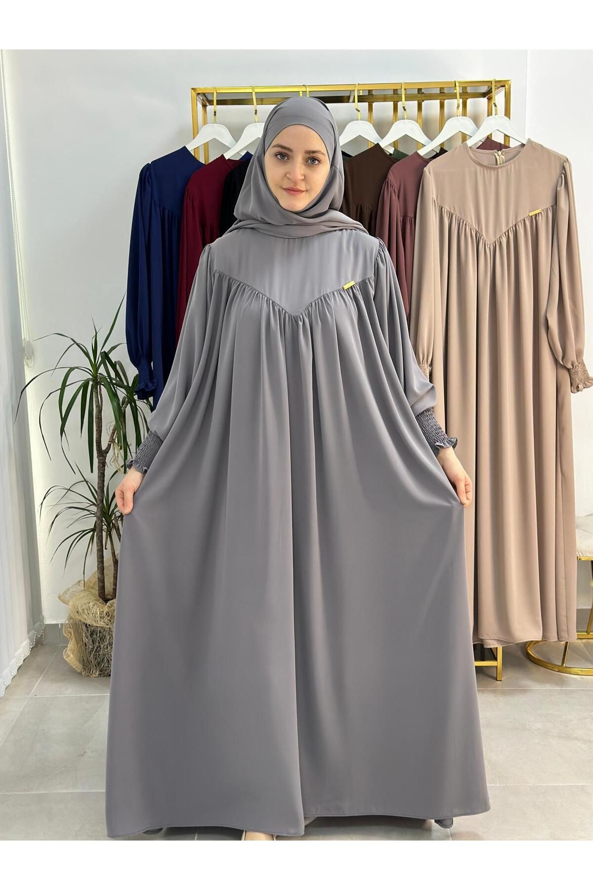 erasra class tesettür elbise,önü V model büzgülü,sufle esarpla takım.hijap ,khimar.hac umre için uygundur