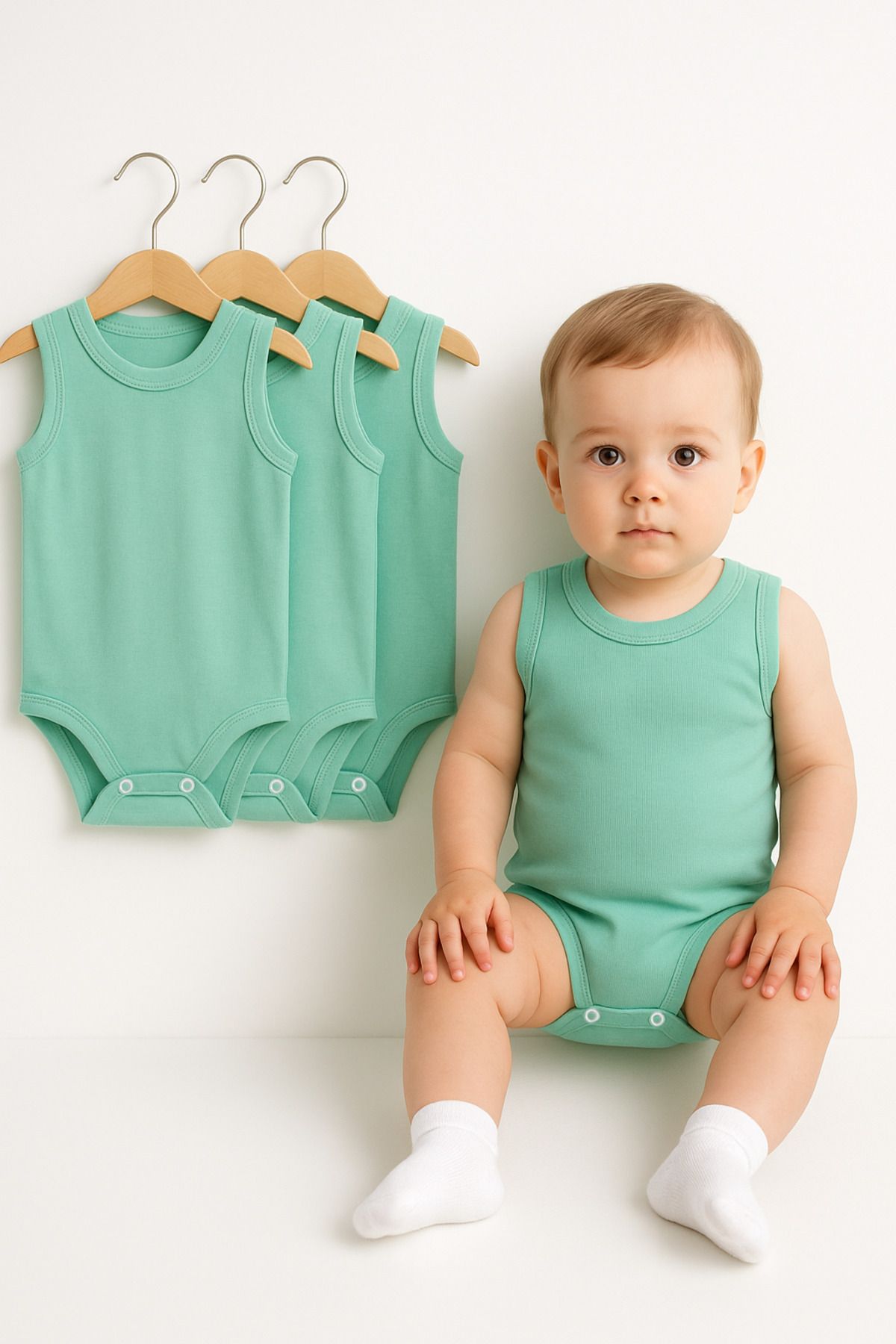 Trend Bebe Butik 3’lü Bebek Zıbın Seti | Pamuklu Kolsuz Çıtçıtlı Yazlık Body Erkek & Kız Bebek İçin Unisex Badi Tulum