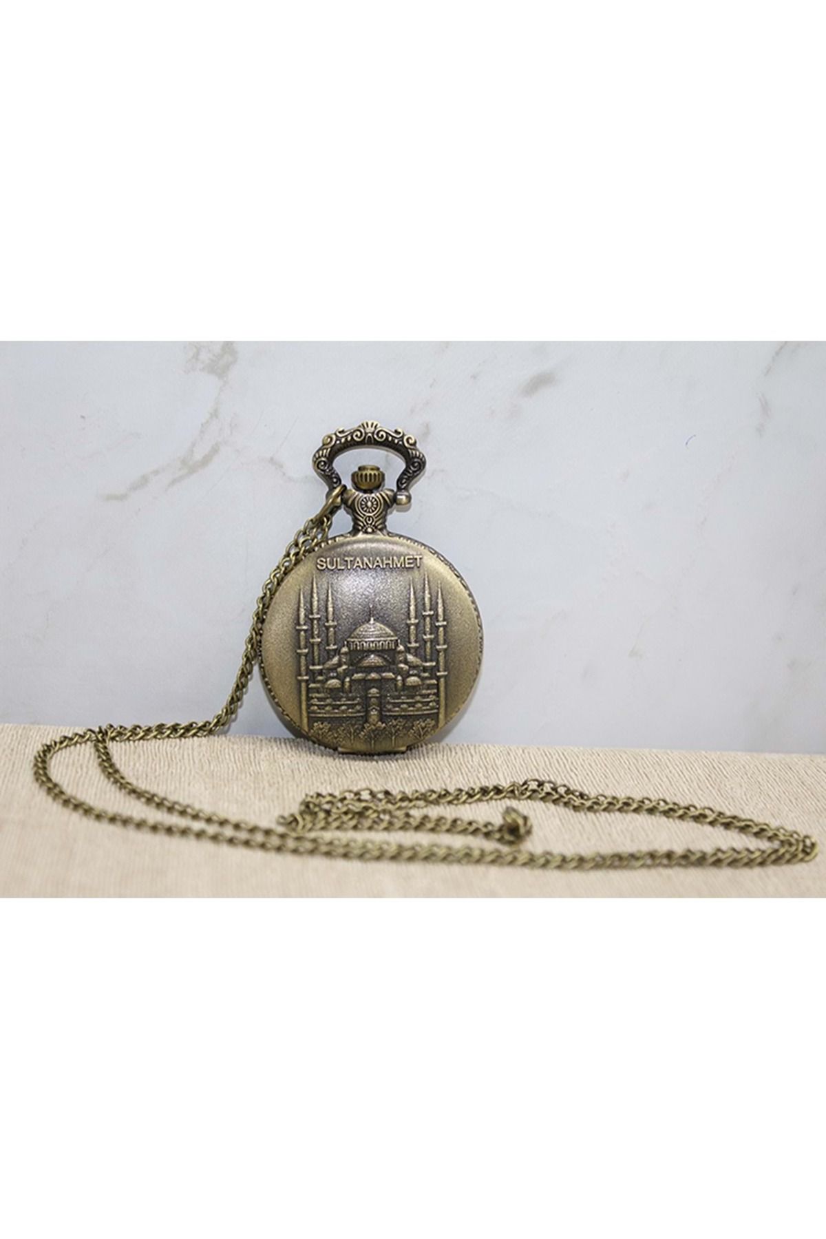 Hediye Saati Kişiye Özel Sultanahmet Kabartmalı Antik Bronz Cep Saati