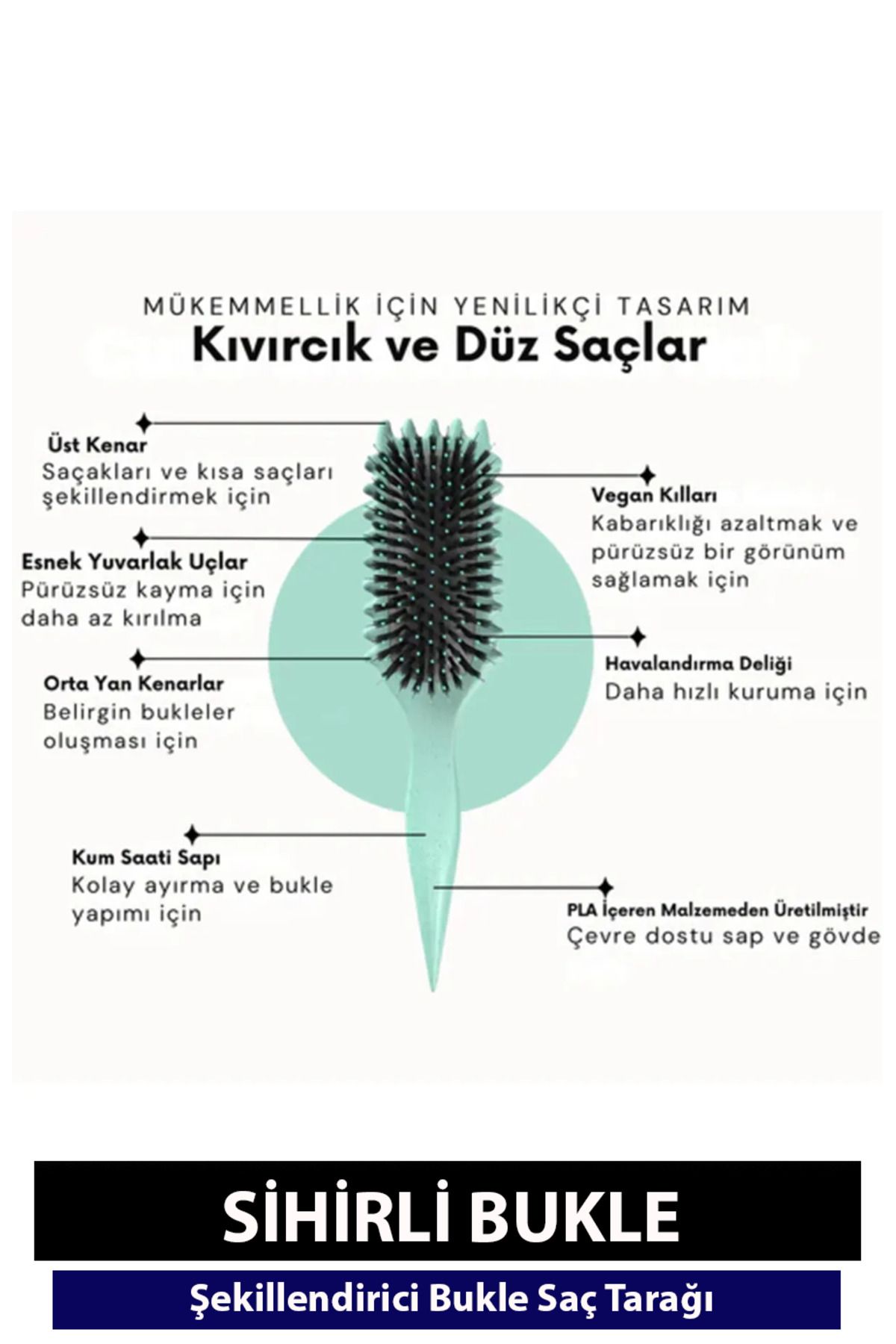 PİNK CODE-Magic Curl Comb - Curl Defining Comb - Curly Hair Brush - Perfect Curls - Green 3