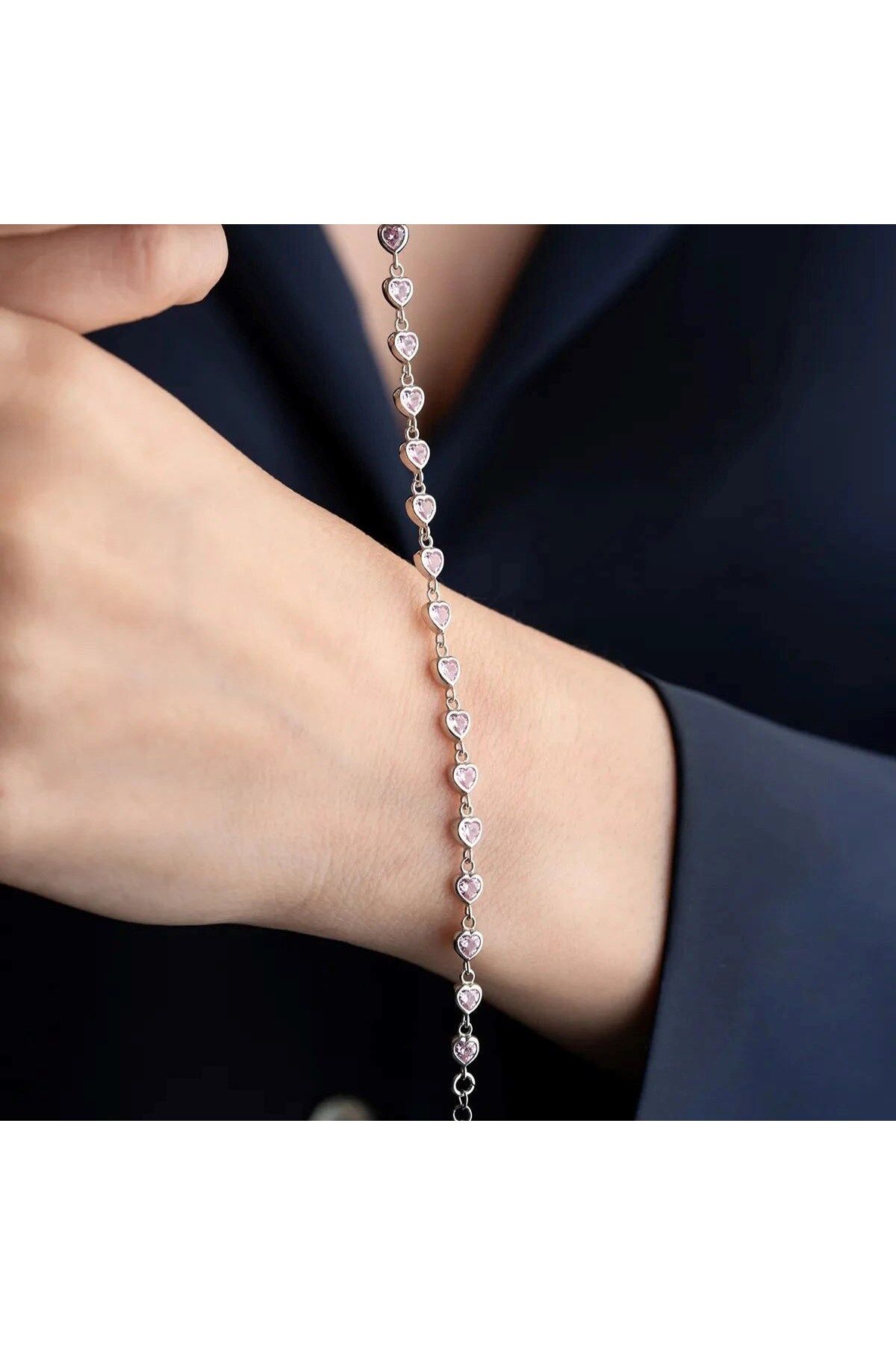 beonejewelry MİNİ ROZA KALP BİLEKLİK | 925 GÜMÜŞ
