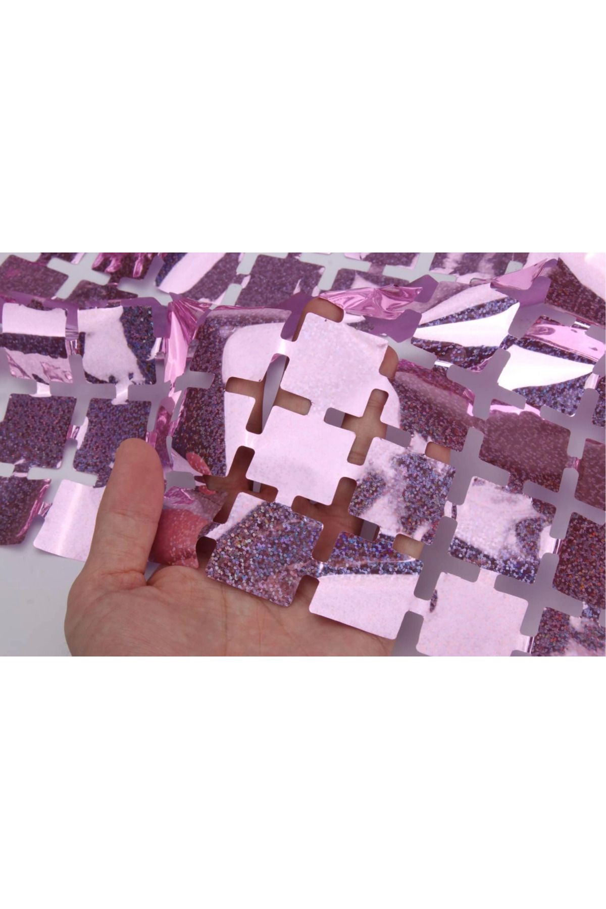 YNT İthalat Ekstra Metalize Rose Gold Renk Disko Dikdörtgen Kesim Kapı Perdesi Dekorasyon 1x2 Metre