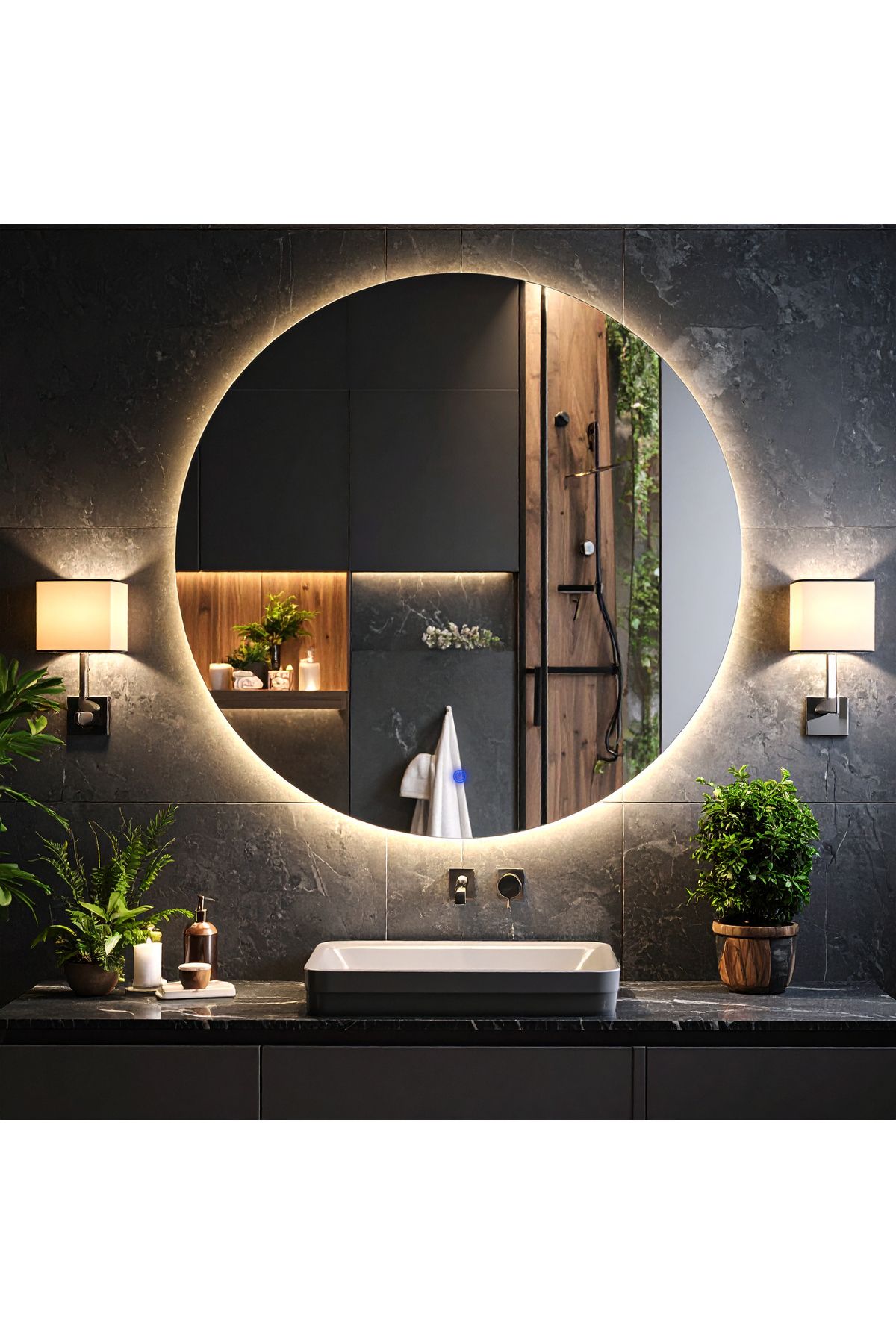 lumora mirror design Swirl Günışığı Led'li Lazer Kumlamalı Lavabo & Banyo Aynası (Dokunmatik Sensörlü)