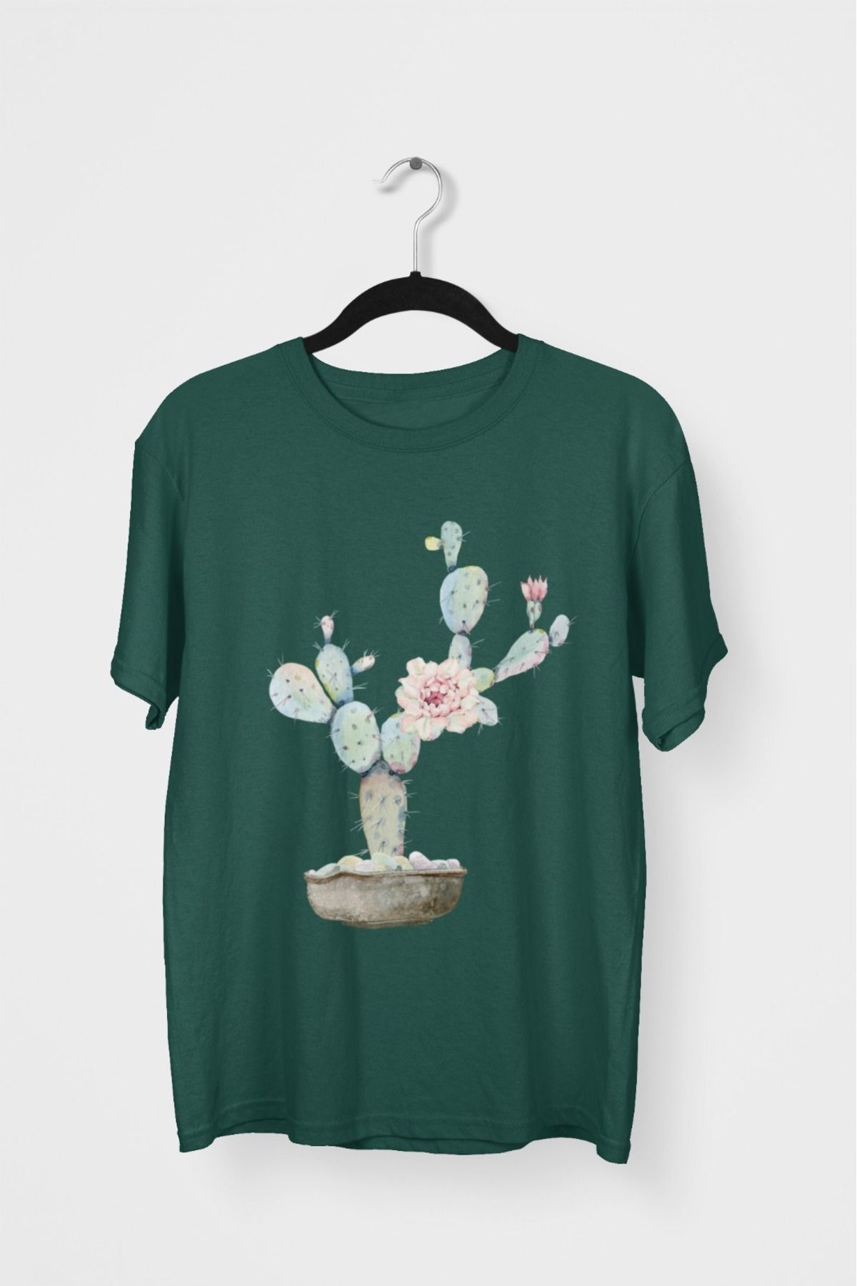 Butik ERKEK/KADIN -KAKTÜS- TRANSFER BASKILI YUVARLAK YAKA KISA KOL TİŞÖRT