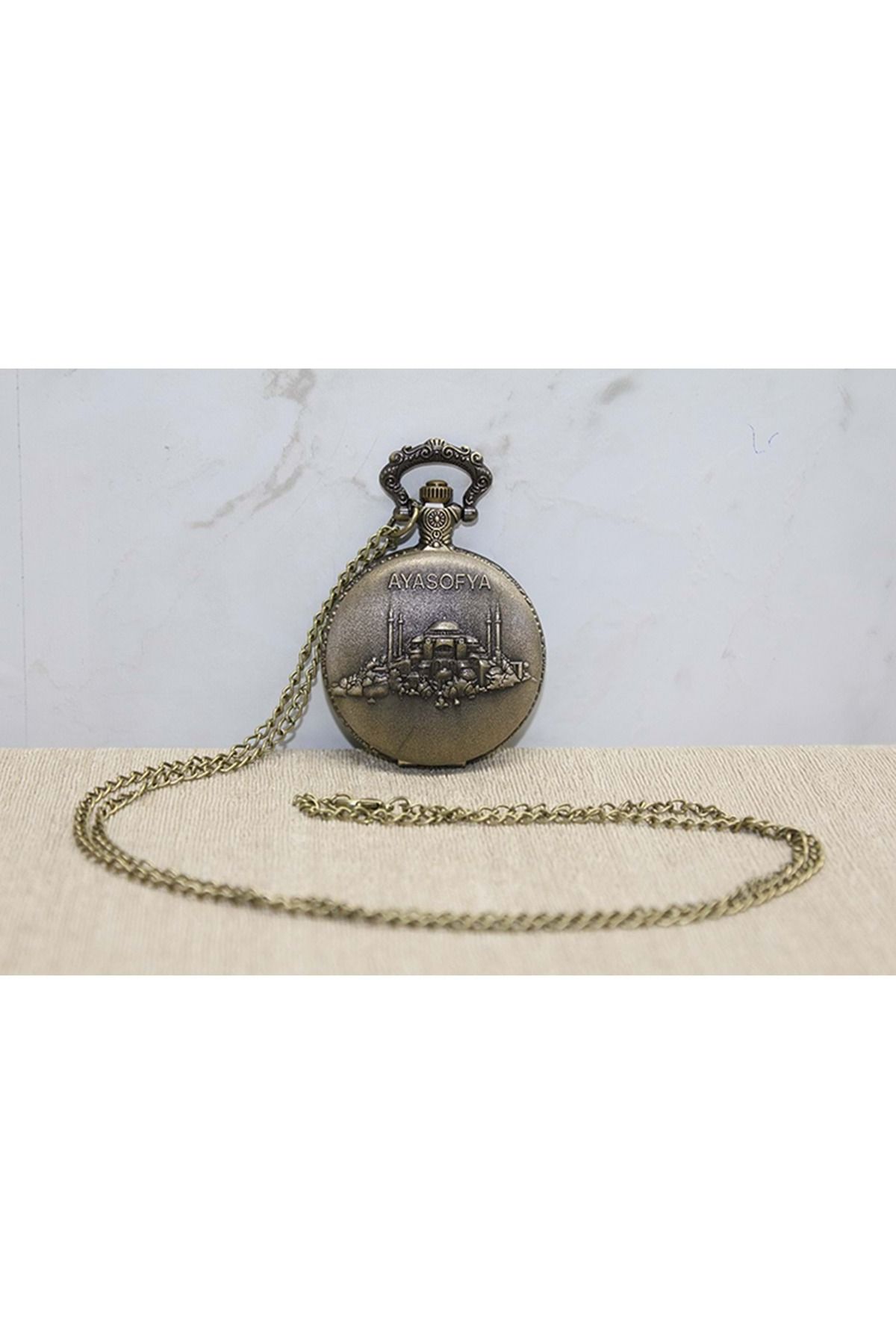 keyfimshop Kişiye Özel Ayasofya Kabartmalı Antik Bronz Cep Saati