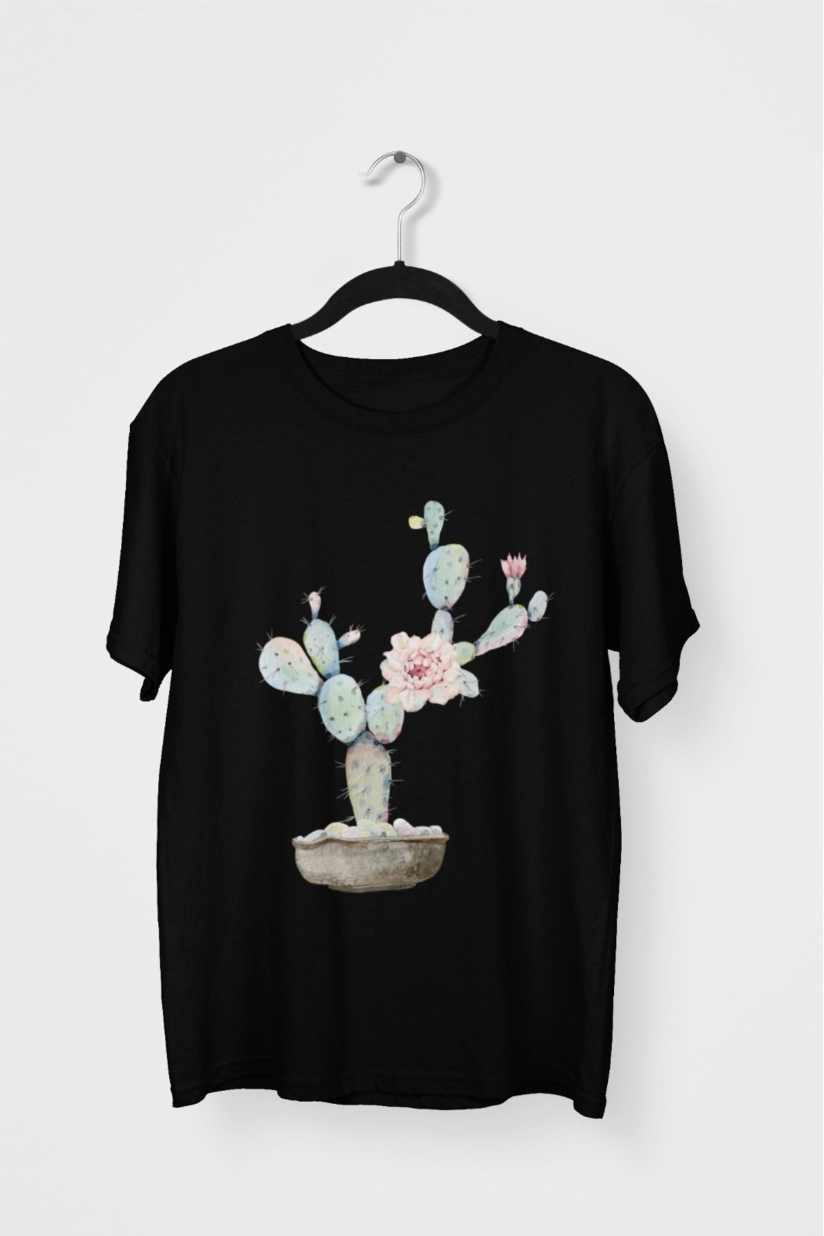Butik ERKEK/KADIN -KAKTÜS- TRANSFER BASKILI YUVARLAK YAKA KISA KOL TİŞÖRT
