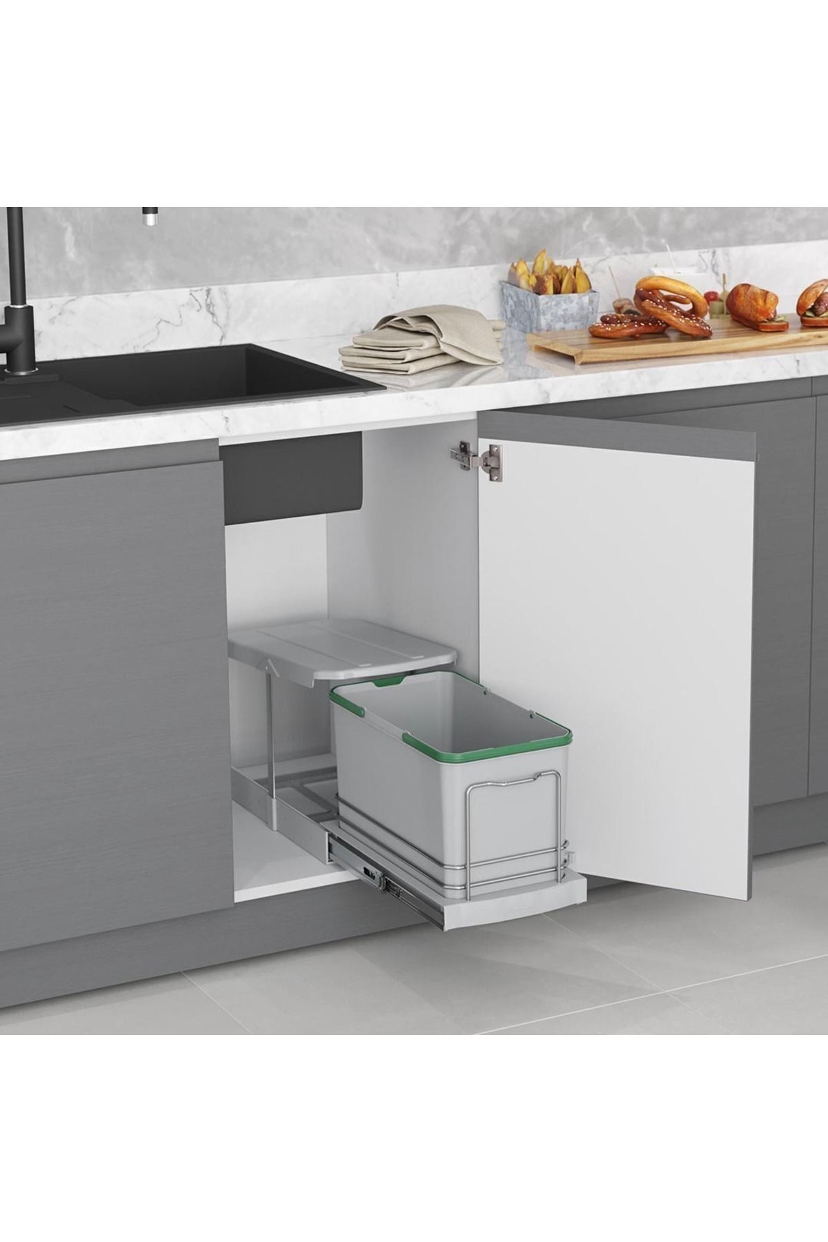 inca2613 STARAX - S-2573 Teleskopik Raylı Tezgah Altı Dolap Içi Sürgülü Çöp Kovası 16 Lt 2 Yıl Garantili