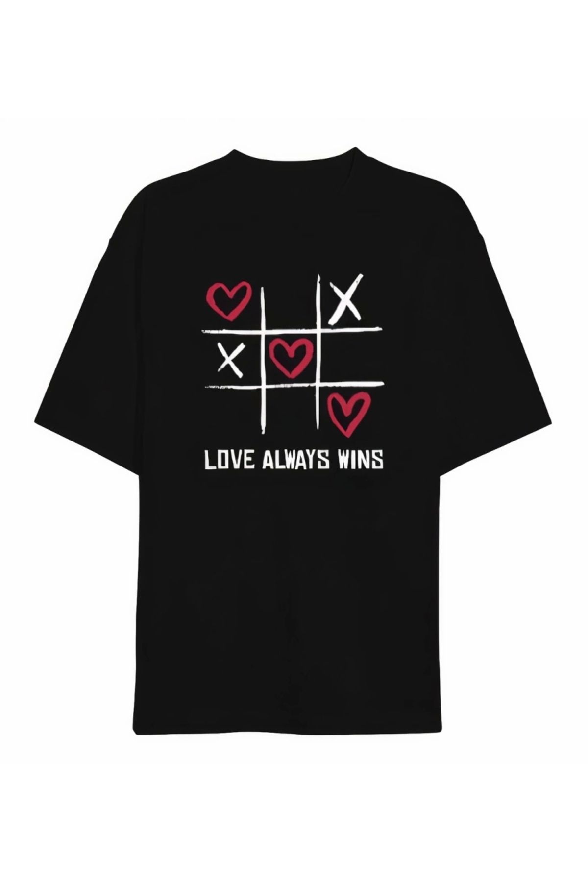 Kaplan Sevgililer Günü İçin Özel Tasarım Love Always Wıns Baskılı T-shirt - Siyah