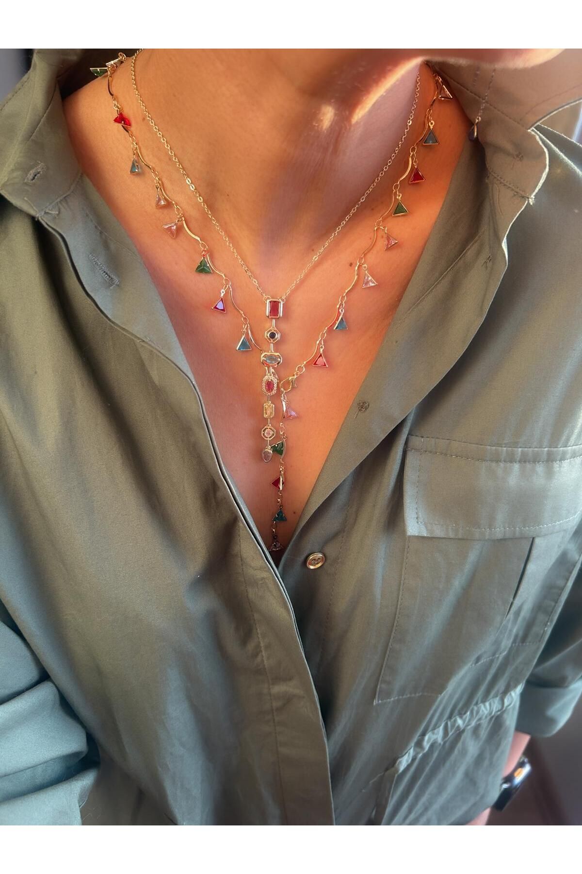 Bennu Design Jewelry Üçgen Taşlı Y Model Dekolte Kolye