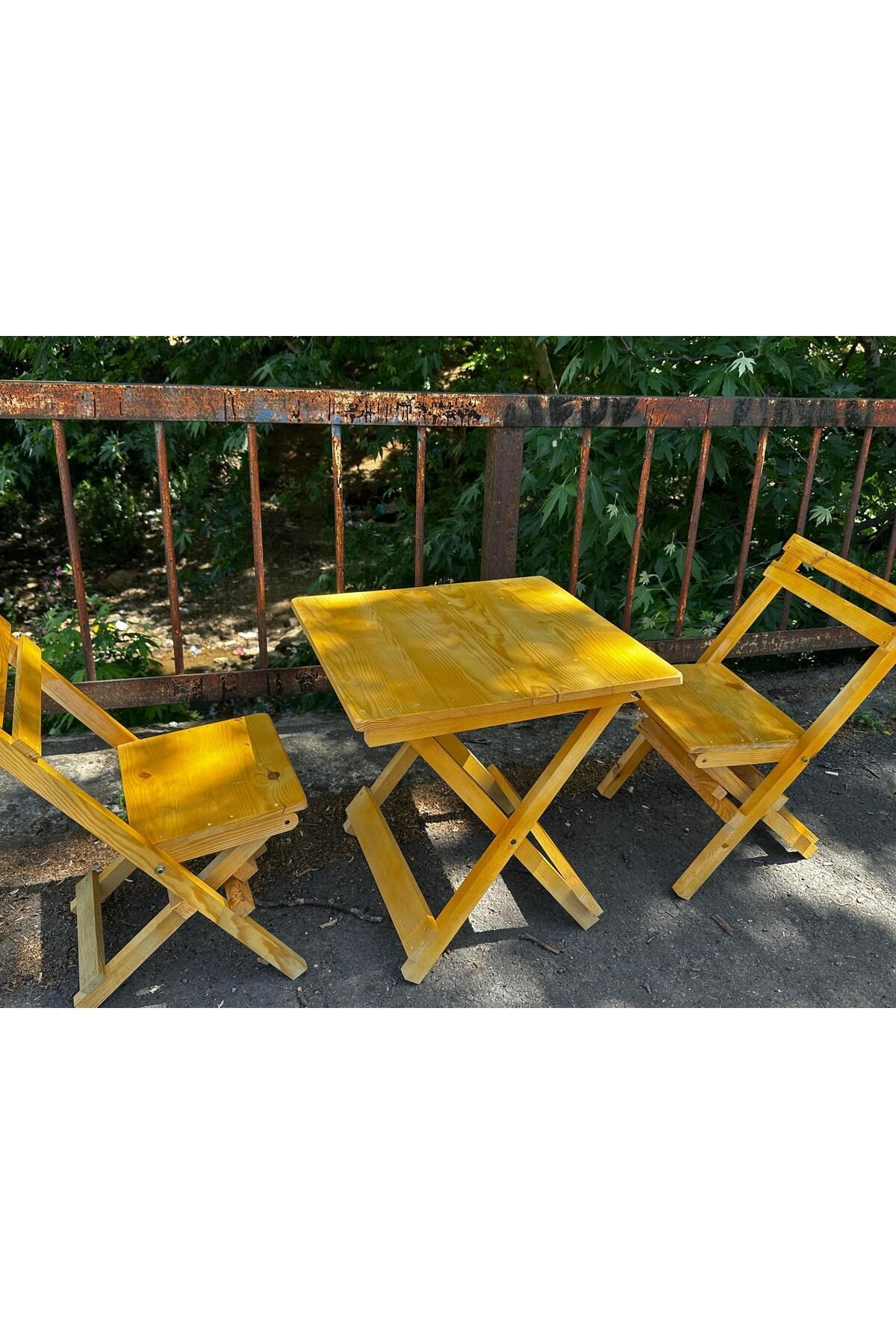 besiroglu ahsap Ahşap Katlanır Bahçe Balkon Seti 2 Kişilik (1 ADET MASA 2 ADET SANDALYE)