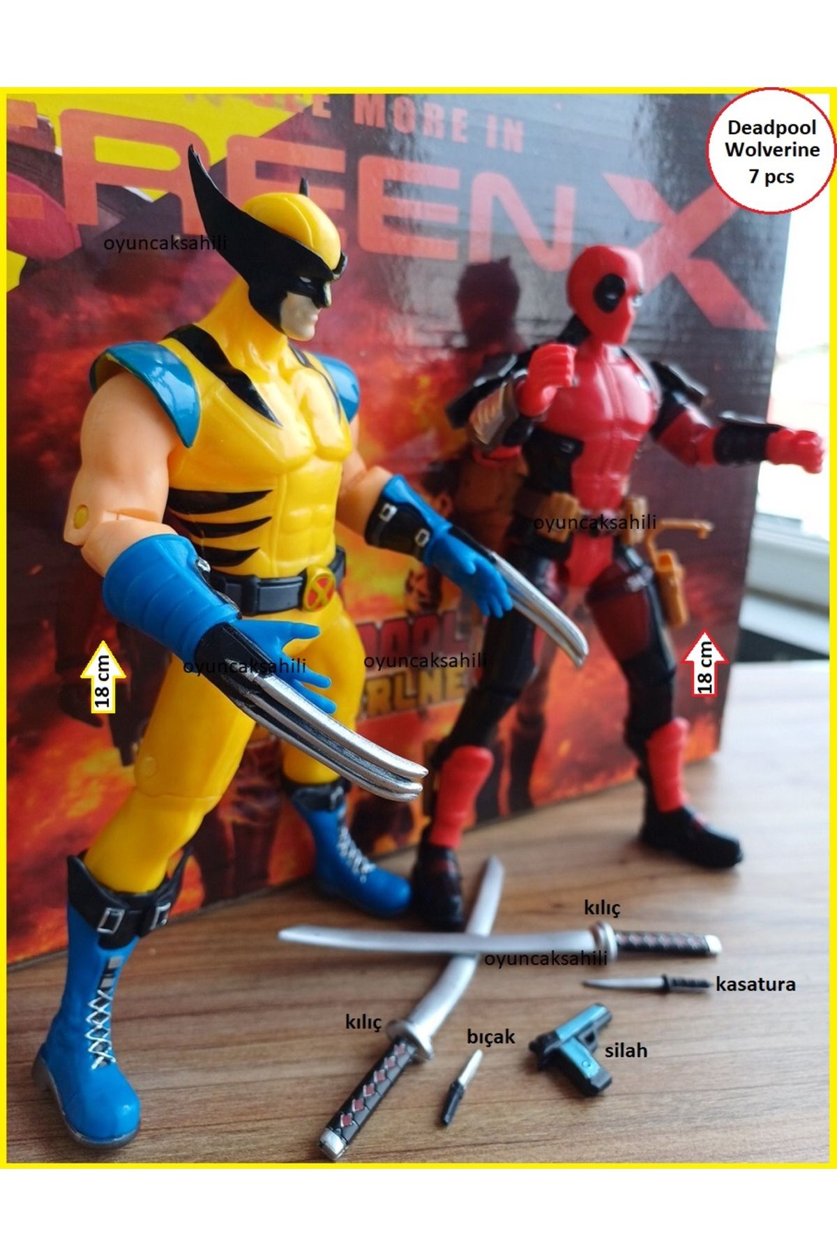 OYUNCAKSAHİLİ WOLVERİNE ve DEADPOOL FİGÜR VOLVERİN KILIÇ BICAK SILAH 7 PARÇA OYUNCAK SET