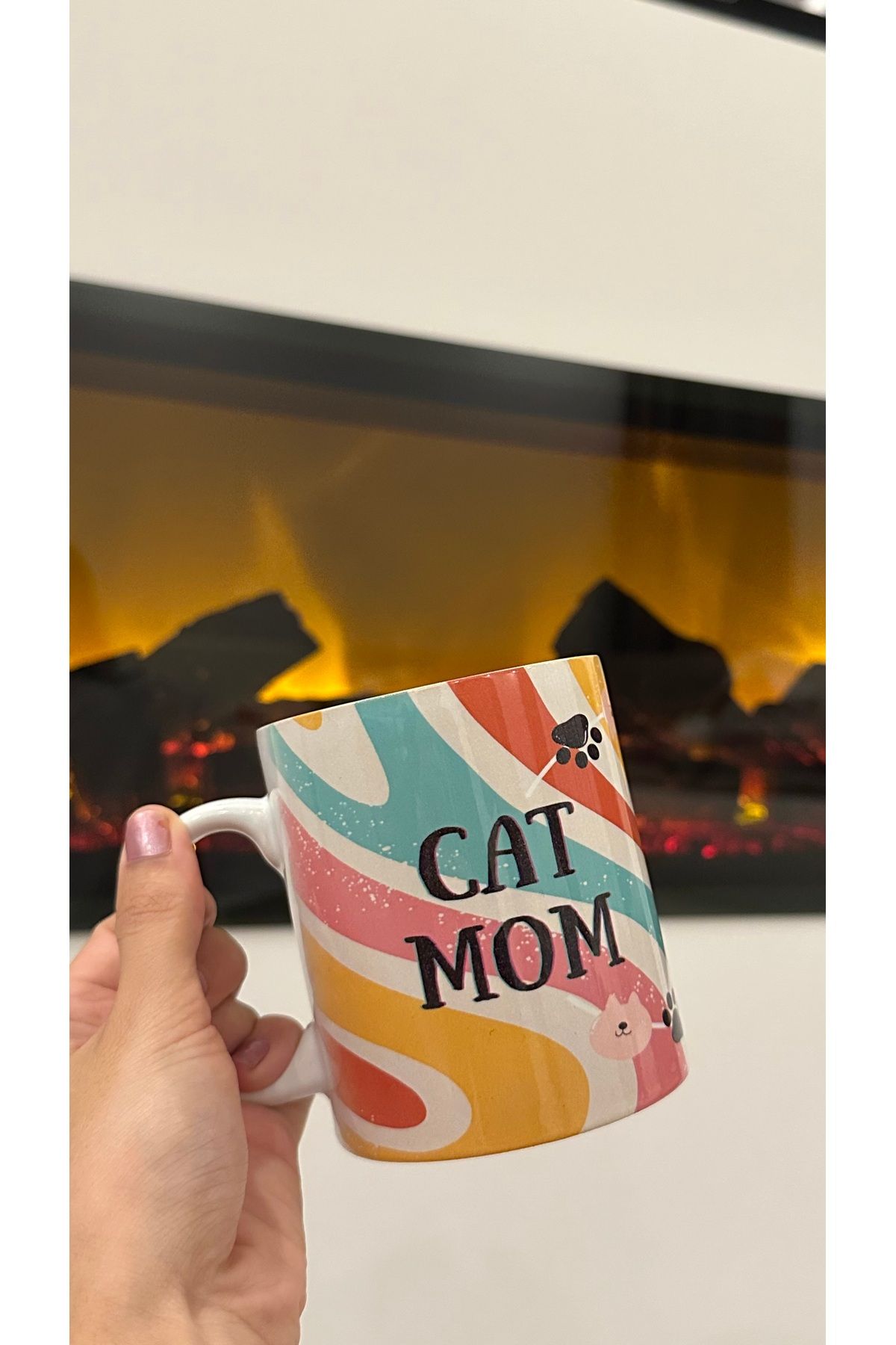 FESECRAFT Cat Mom Yazılı Seramik Pinterest Kupa Kedi Sever Hediye Kupa