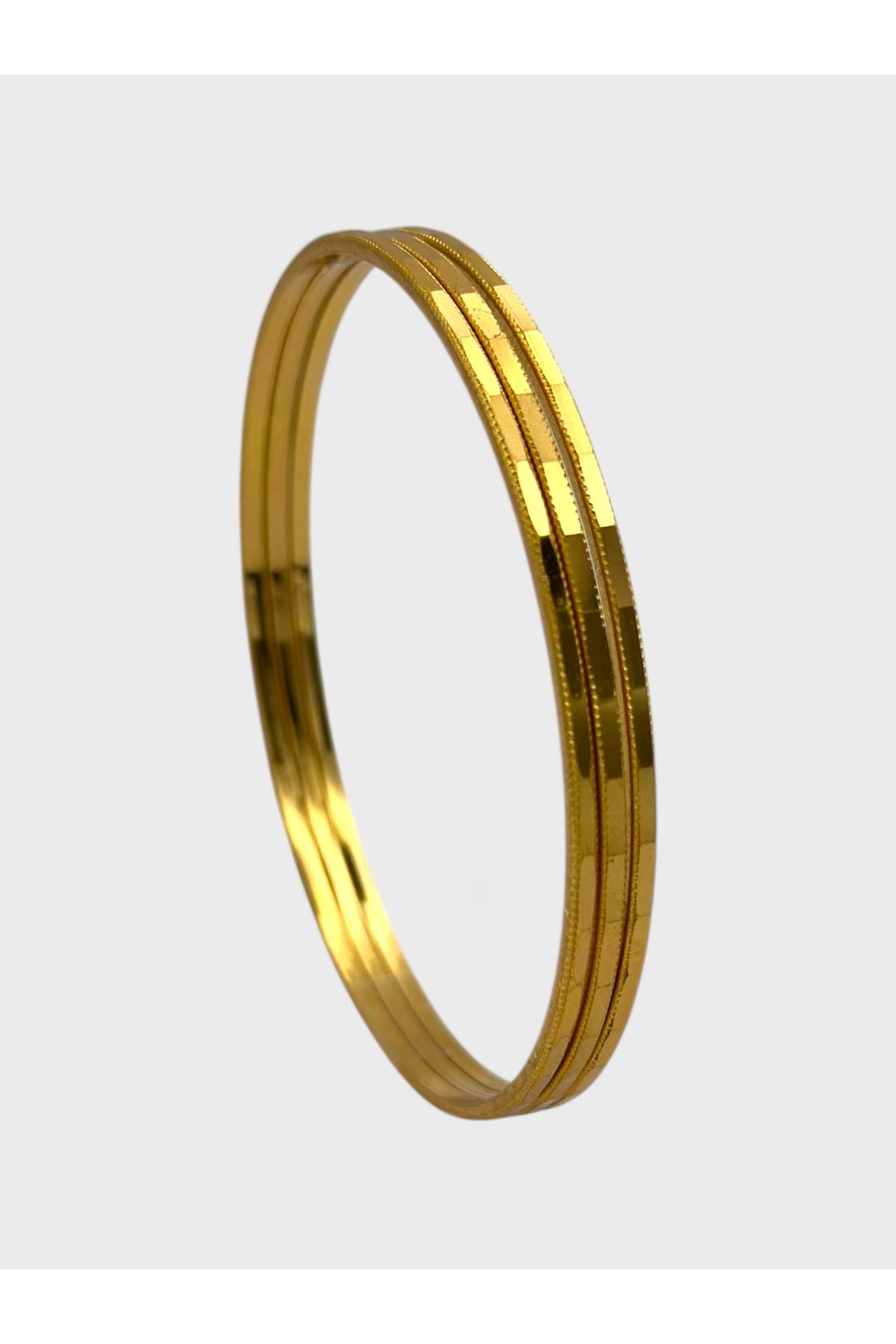 Arnes Jewelry Çelik 22 Ayar Altın Kaplama Desenli Ajda Bilezik - 3 Adet