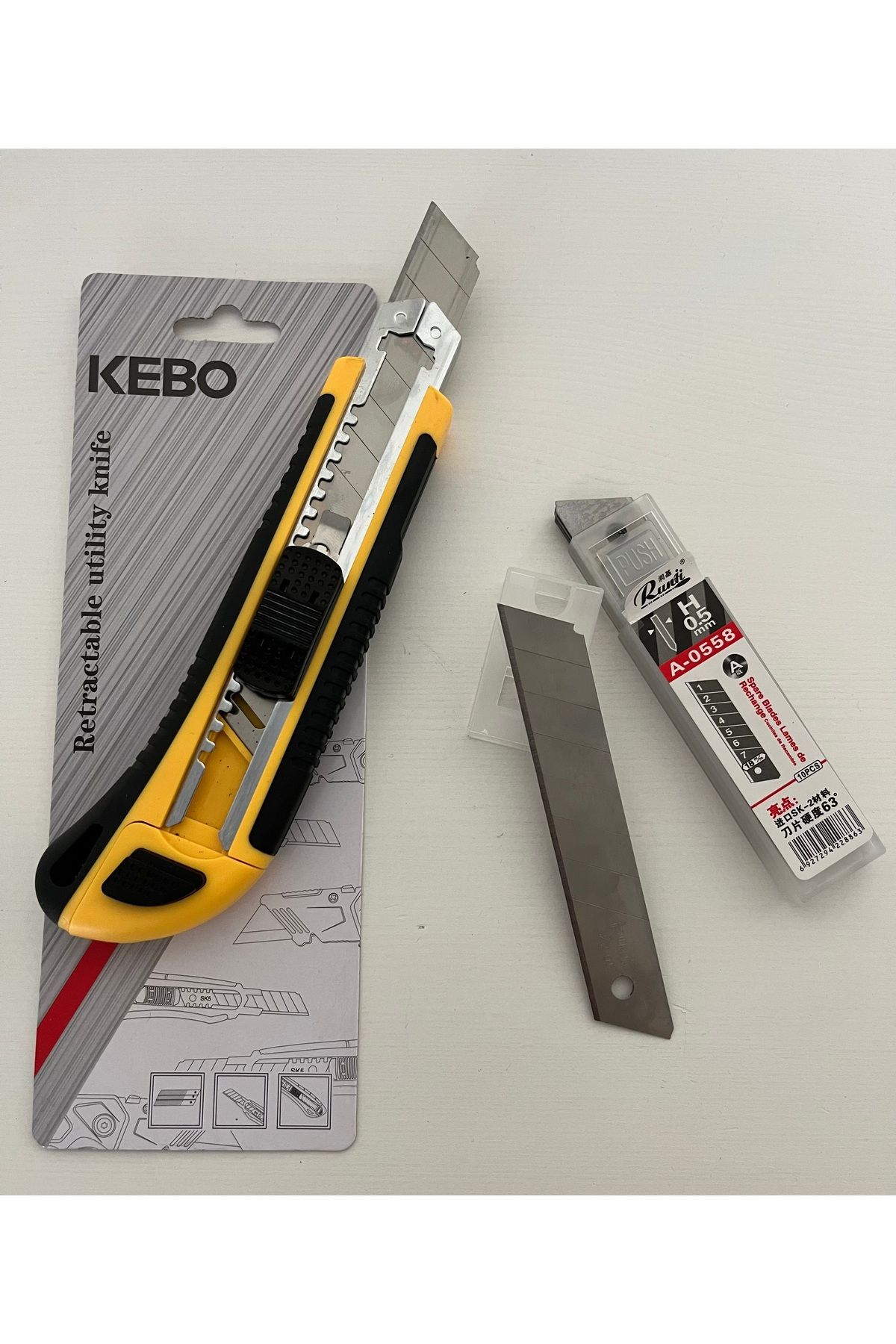 Kebo Maket Bıçağı Seti + 10’lu Runti Yedek Uç – 18mm Snap-Off Uyumlu