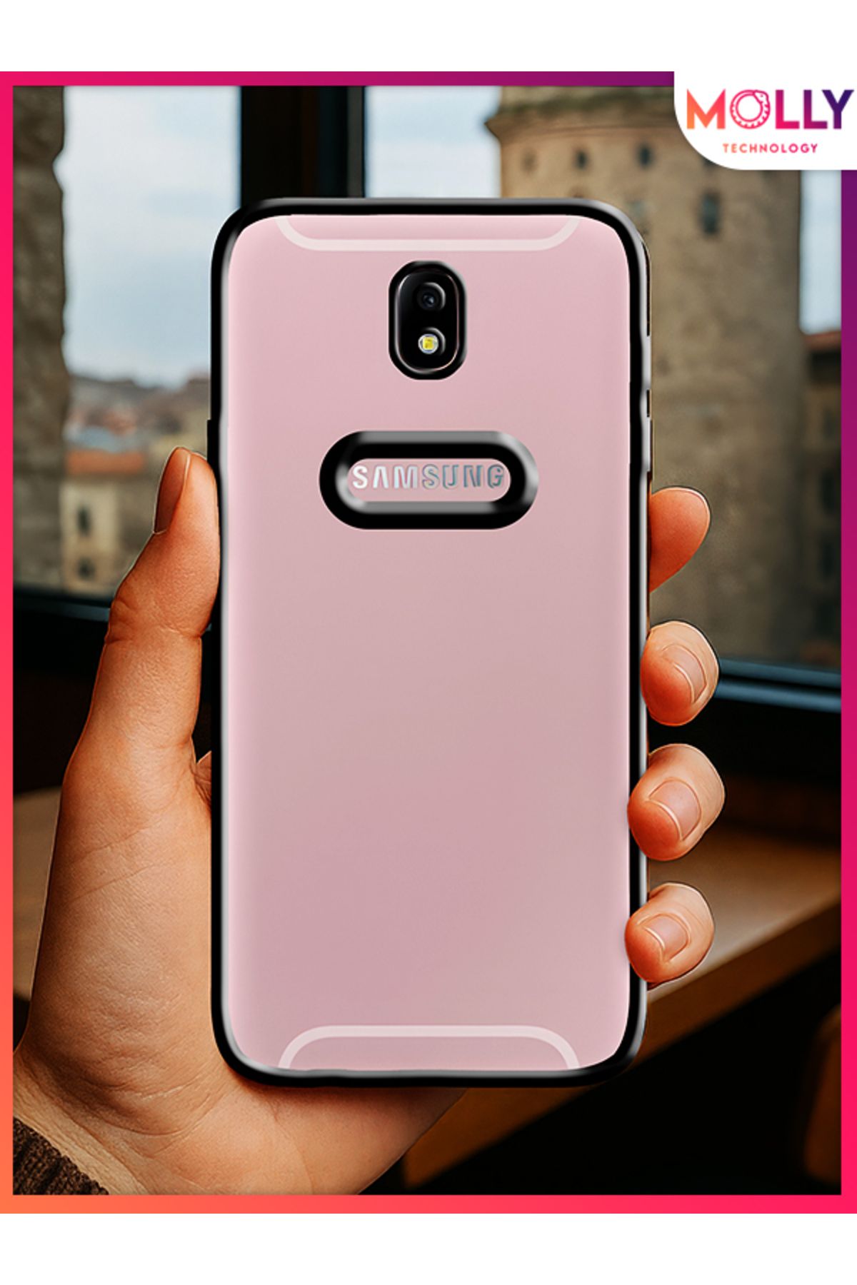 Molly Samsung Galaxy J7 PRO İçin Kenarları Siyah Lens Koruyuculu Lou Lazer Şeffaf Silikon Kılıf