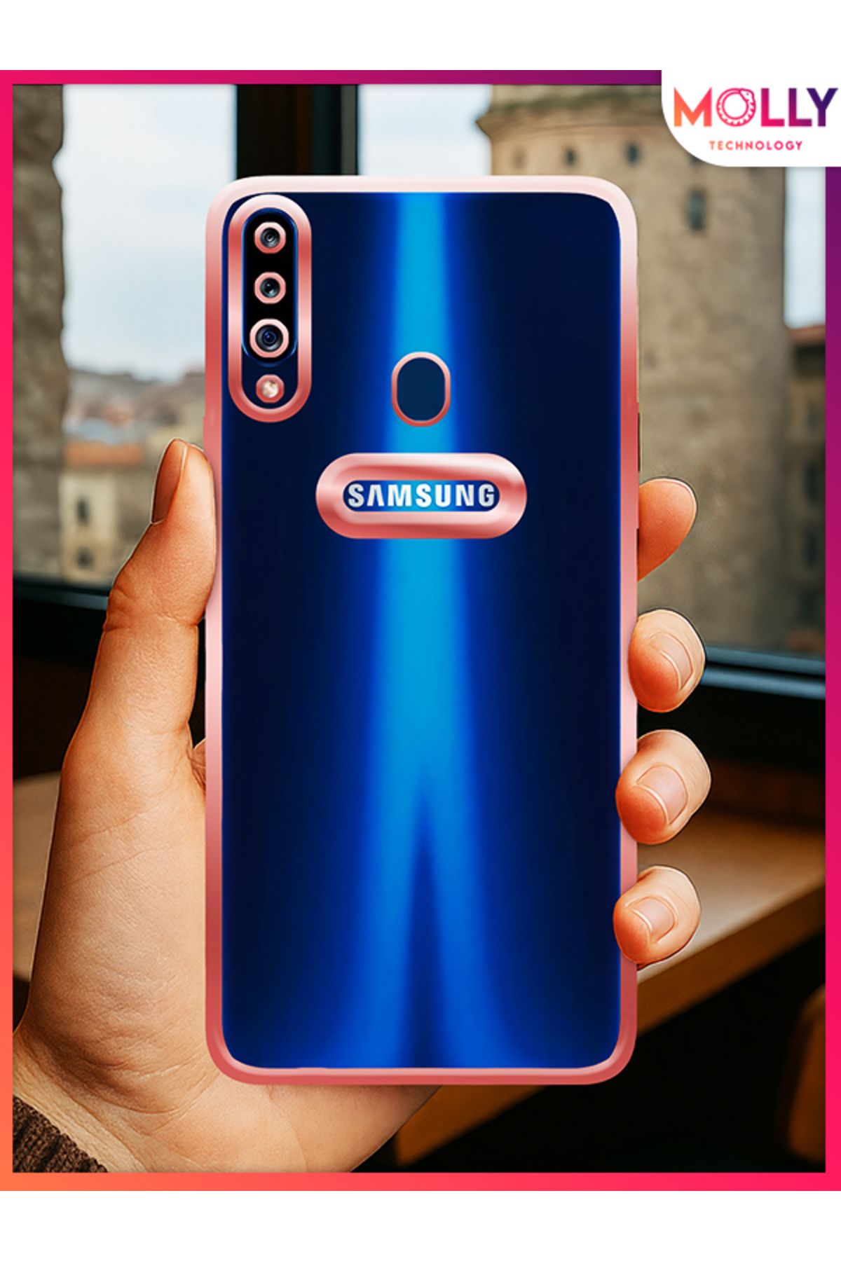 Molly Samsung Galaxy A20s İçin Kenarları Rose Lens Koruyuculu Lou Lazer Şeffaf Silikon Kılıf