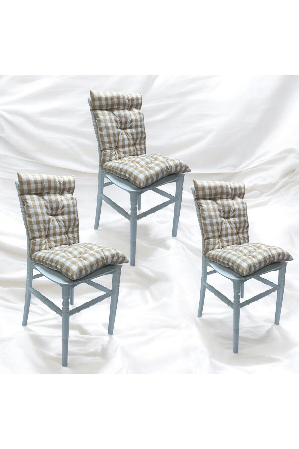 GÜLLÜCE HOME 3'li Pötikare-slikon Elyaf Dolgulu-arkalıklı-yıkanabilir-sandalye Minderi-40 X 87 Cm