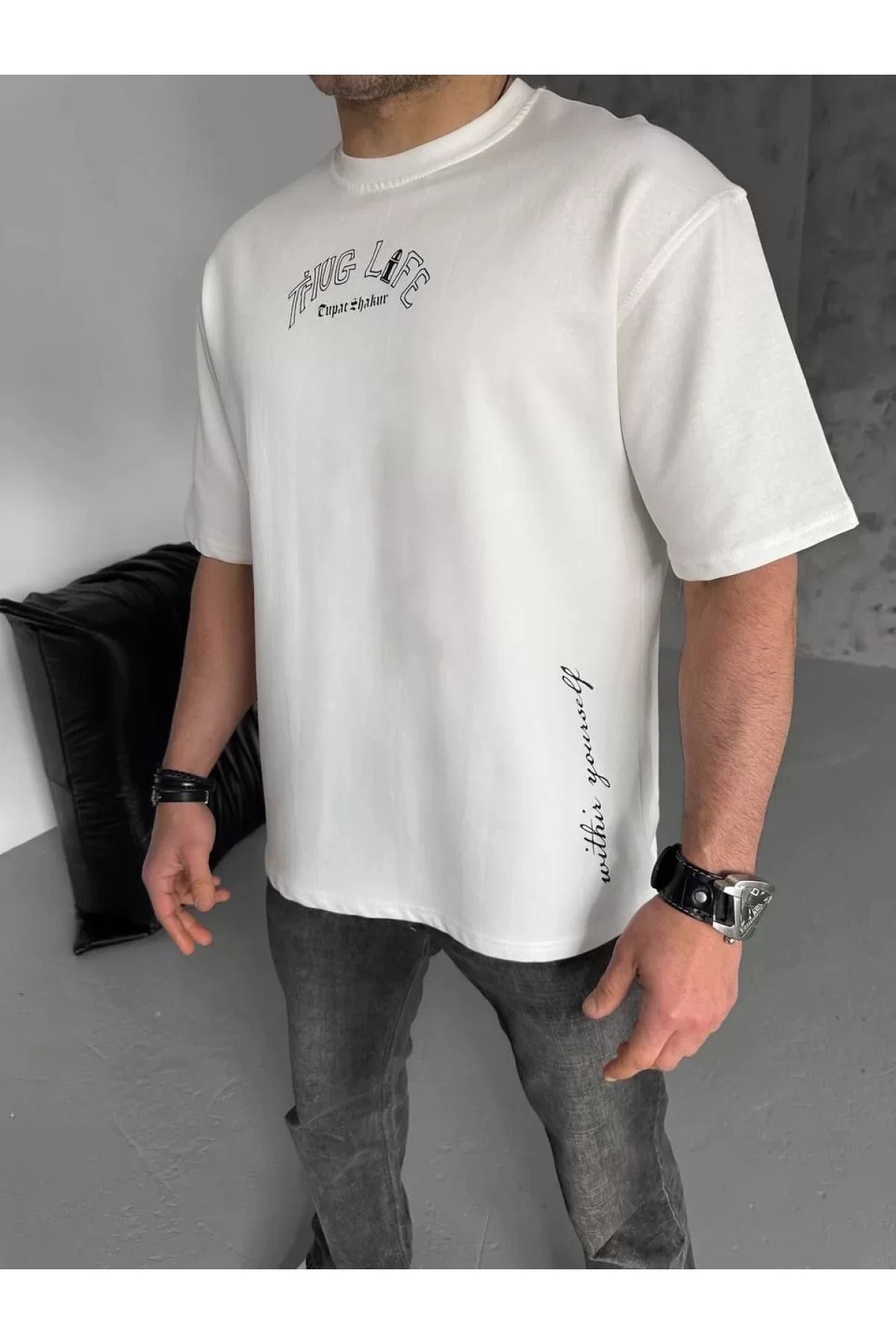 İndigo Park Erkek oversize tişört Unisex Baskılı Oversize T-Shirt
