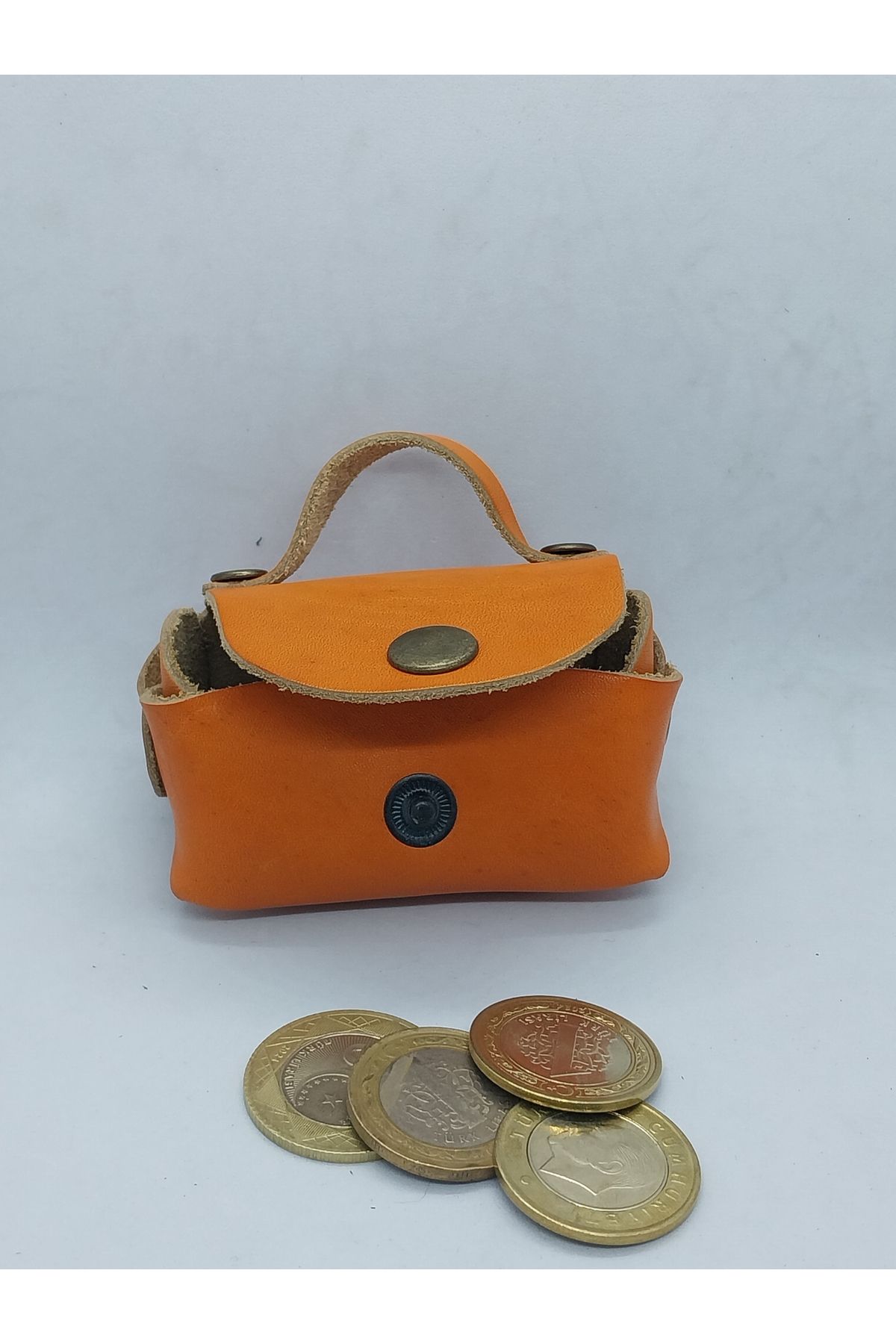 sorte store Hakiki Vaketa Deri El Boyaması Turuncu El Yapımı Mini Cüzdan