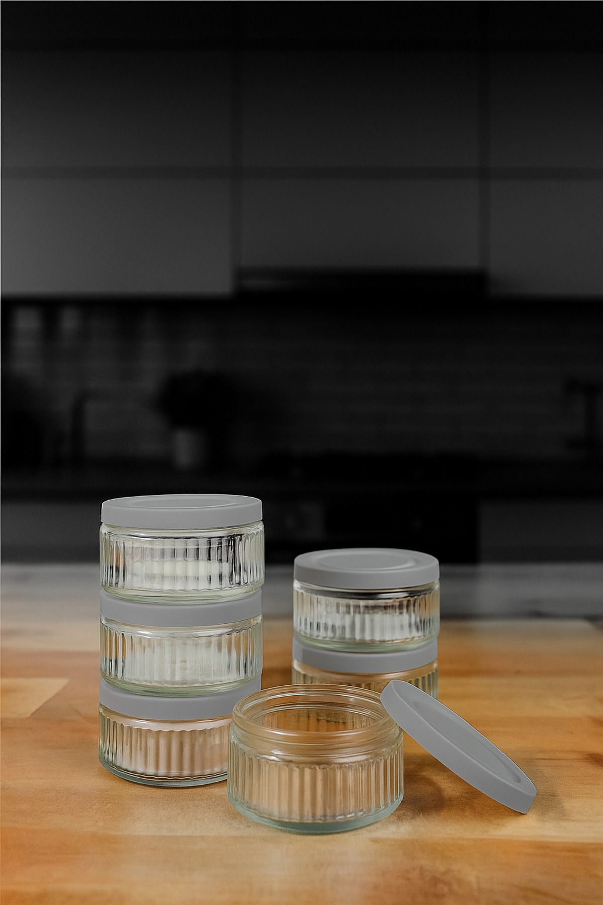 ZURİ DESİGN-Set of 6 Airtight Glass Storage Containers - 140 Cc |   Gray Lid, Leakproof Storage Container Multi-Purpose 3