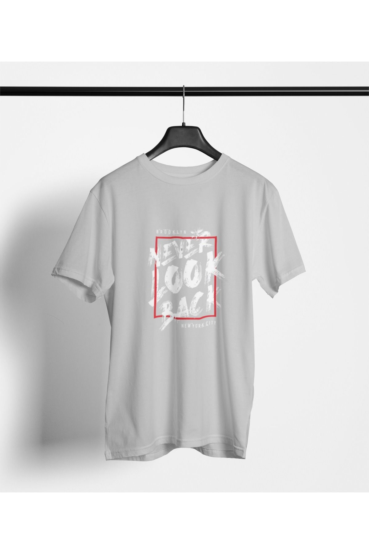 Butik ERKEK/KADIN -NEVER LOCK BACK- TRANSFER BASKILI YUVARLAK YAKA KISA KOL TİŞÖRT