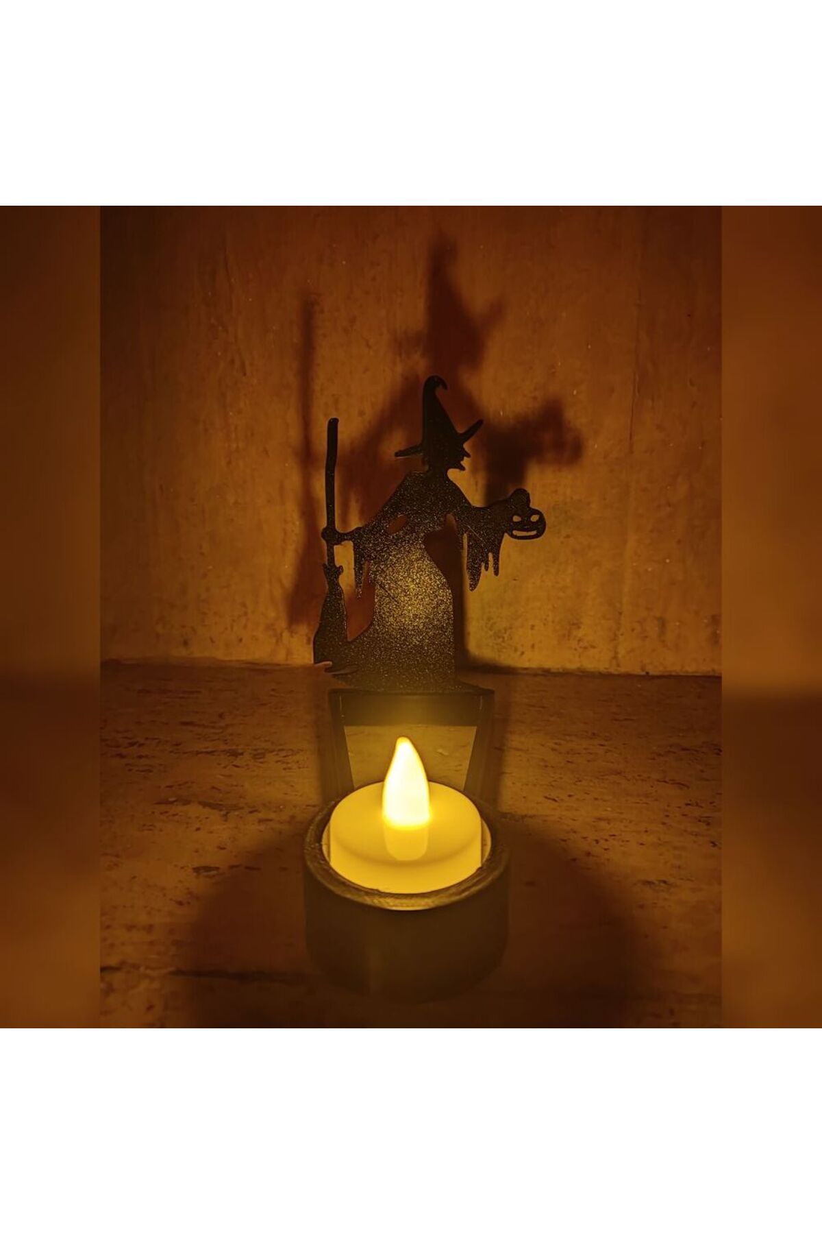 Leylims Cadı Figürlü Mumluk – 3D Baskı Dekoratif Gece Lambası + Pilli Tealight