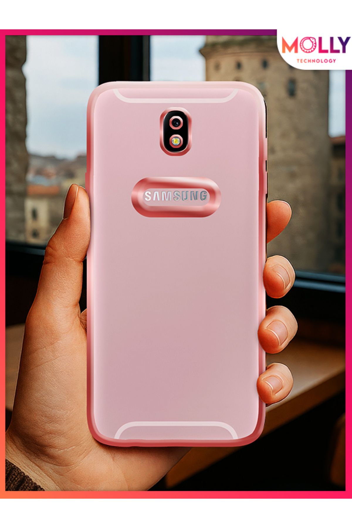 Molly Samsung Galaxy J7 PRO İçin Kenarları Rose Lens Koruyuculu Lou Lazer Şeffaf Silikon Kılıf