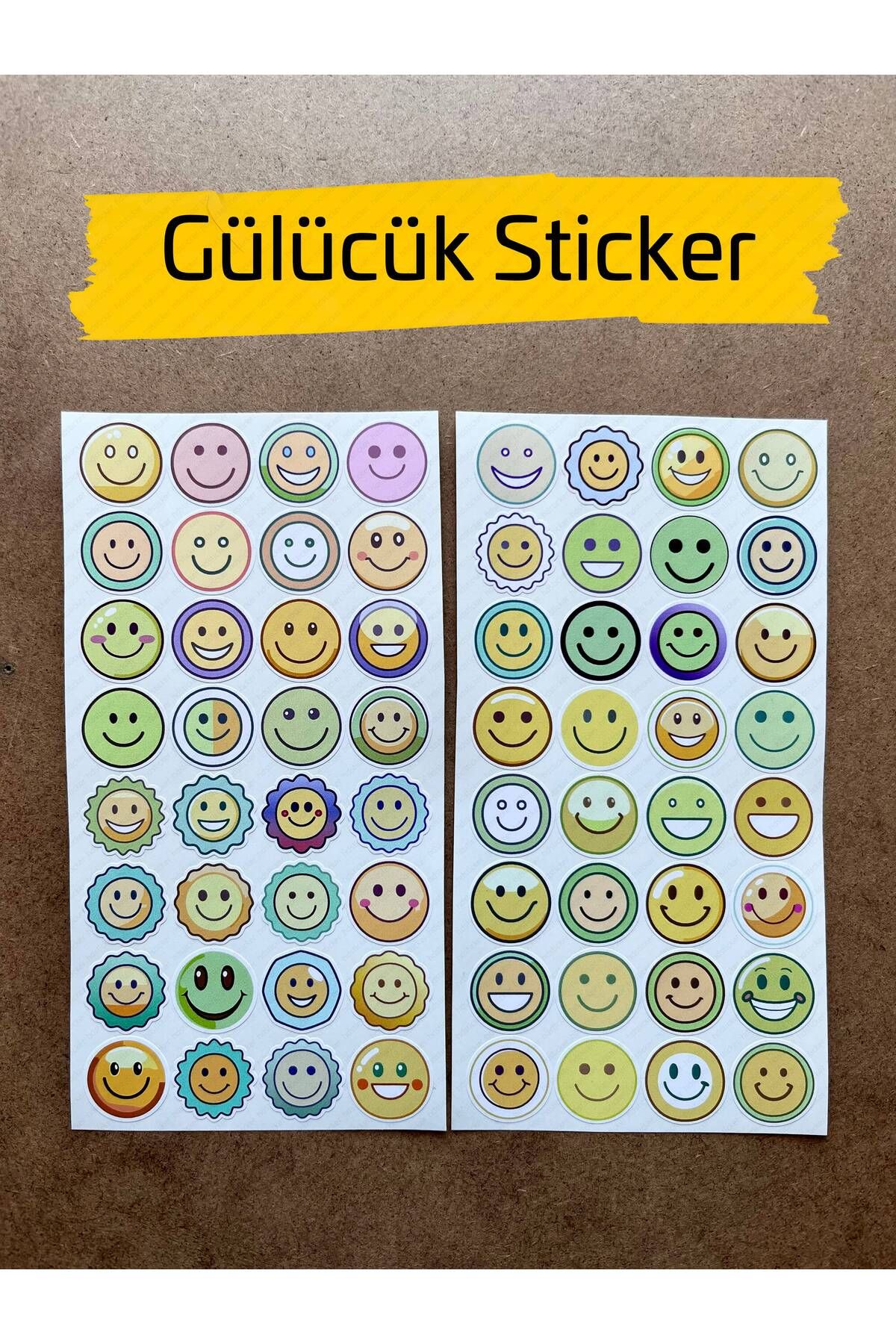 hdsticker 64 Adet Gülücük Temalı Sticker Seti - Renkli Gülen Yüz, Öğretmen, Defter, Ajanda Süsleme Etiketleri
