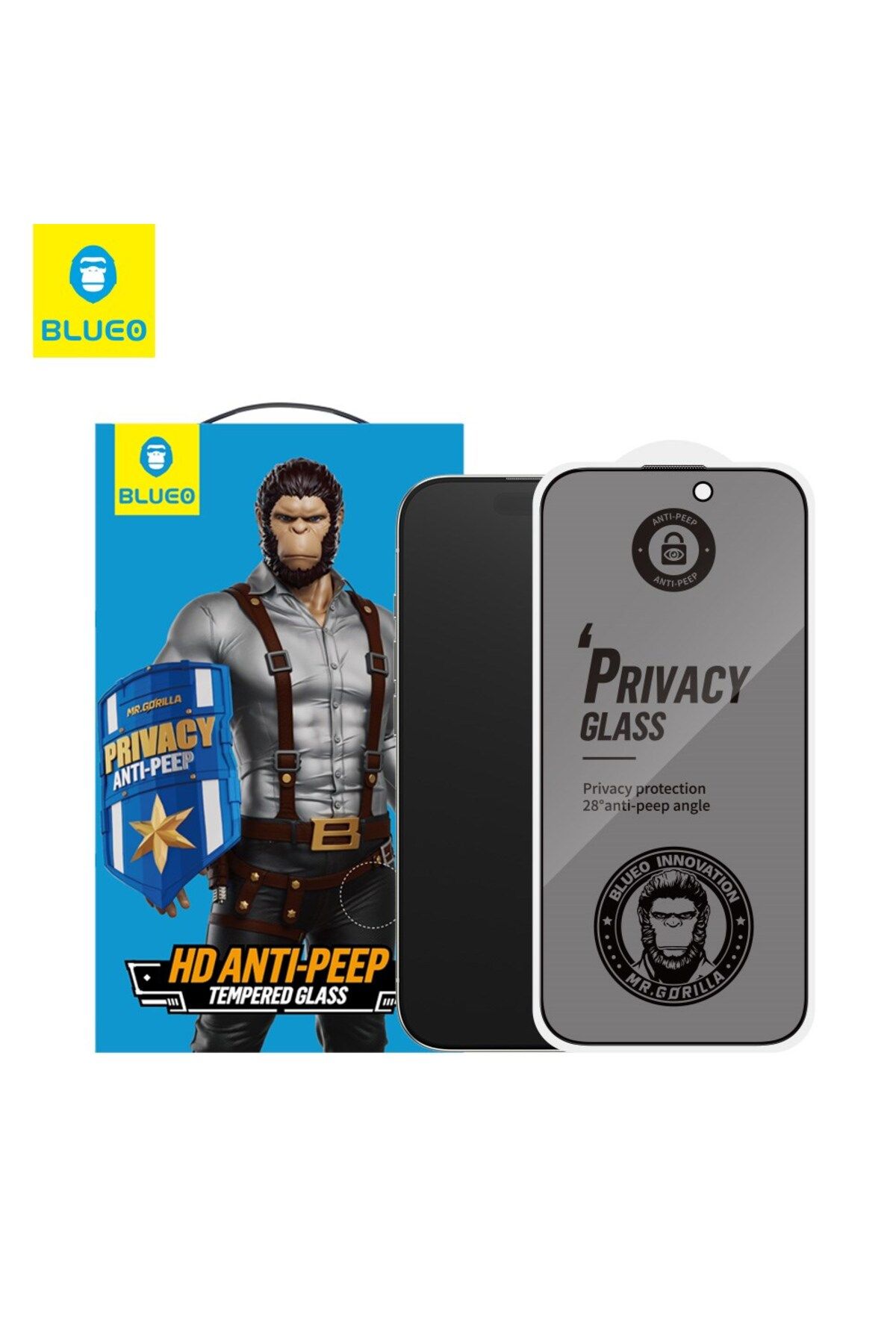BLUEO Anti-Peep Privacy iPhone 14 Plus Uyumlu Hayalet Full Cam Ekran Koruyucu Göz Yormayan HD Görüntü