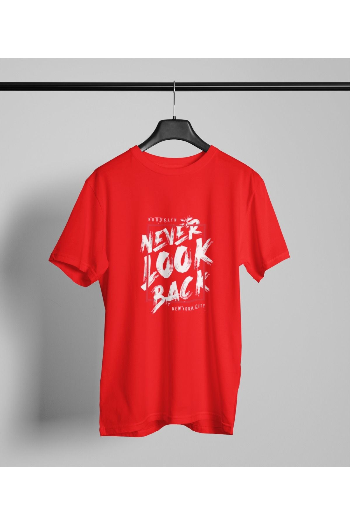 Butik ERKEK/KADIN -NEVER LOCK BACK- TRANSFER BASKILI YUVARLAK YAKA KISA KOL TİŞÖRT