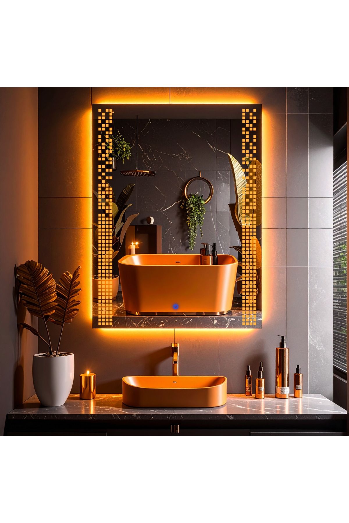 lumora mirror design Velano Amber Led'li Lazer Kumlamalı Lavabo & Banyo Aynası (Dokunmatik Sensörlü)