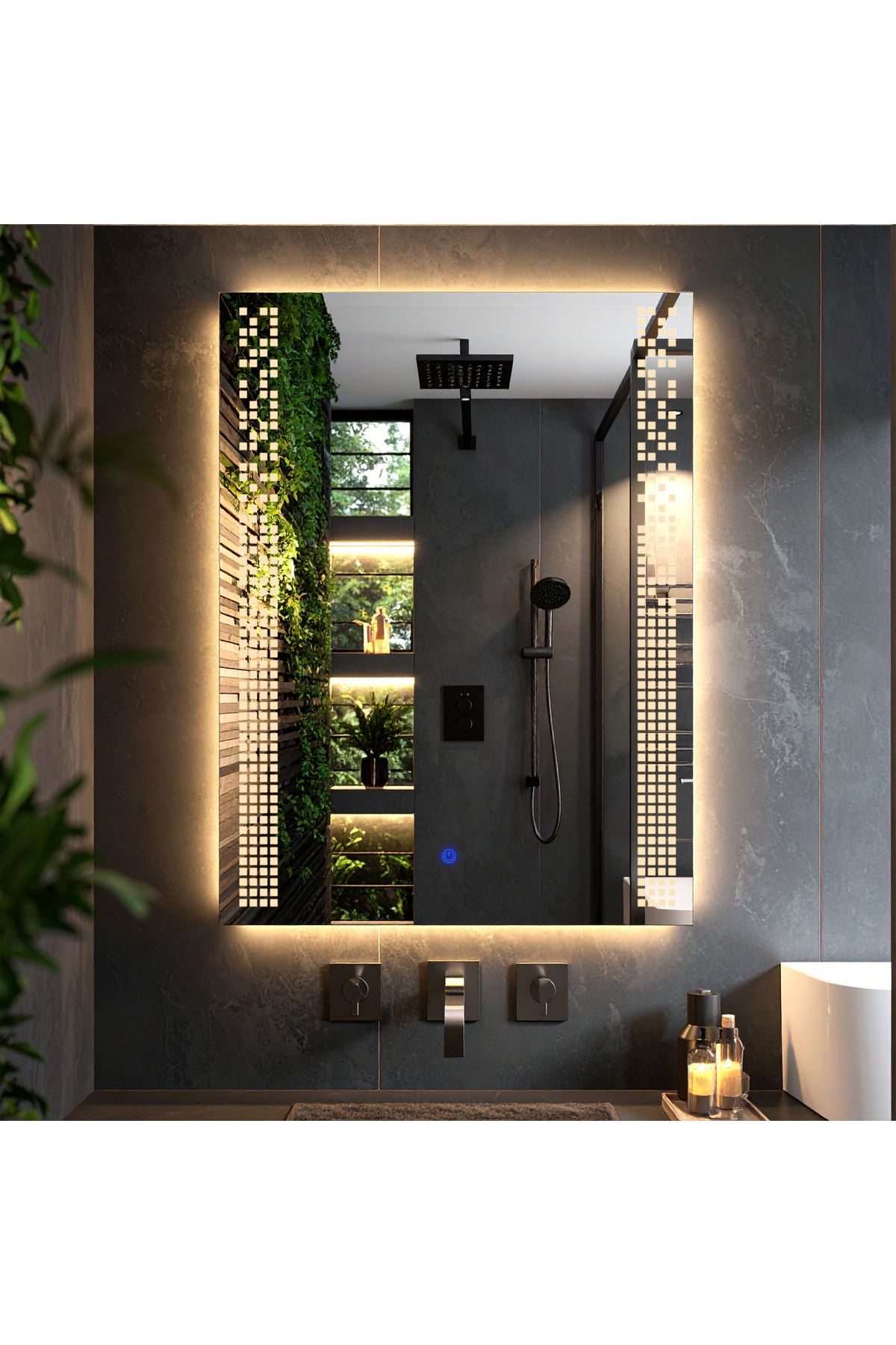 lumora mirror design Velano Günışığı Led'li Lazer Kumlamalı Lavabo & Banyo Aynası (Dokunmatik Sensörlü)