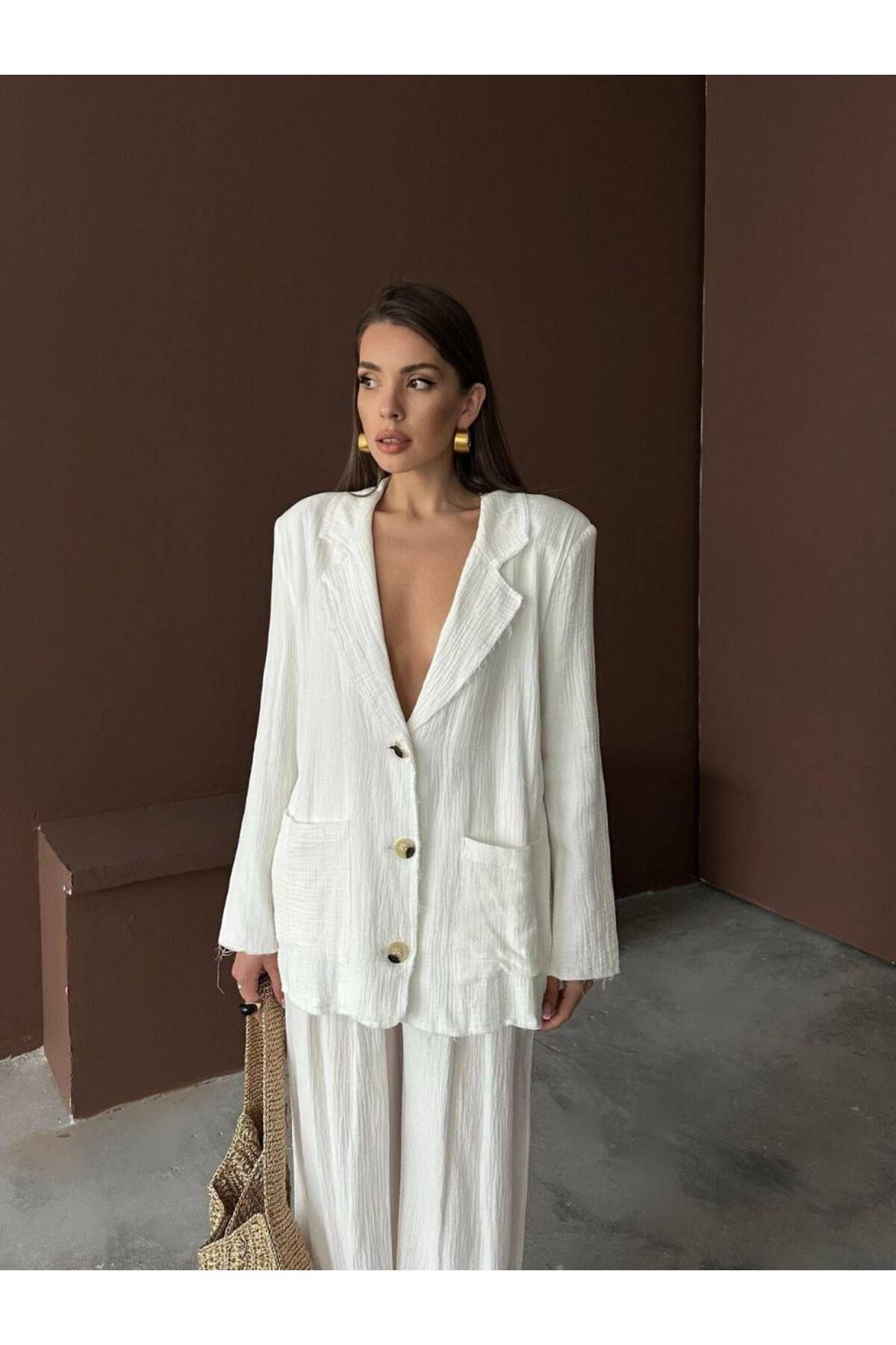 Castivo Fashion Bürümcük Kumaş Oversize Ceketli Pantolon Takım