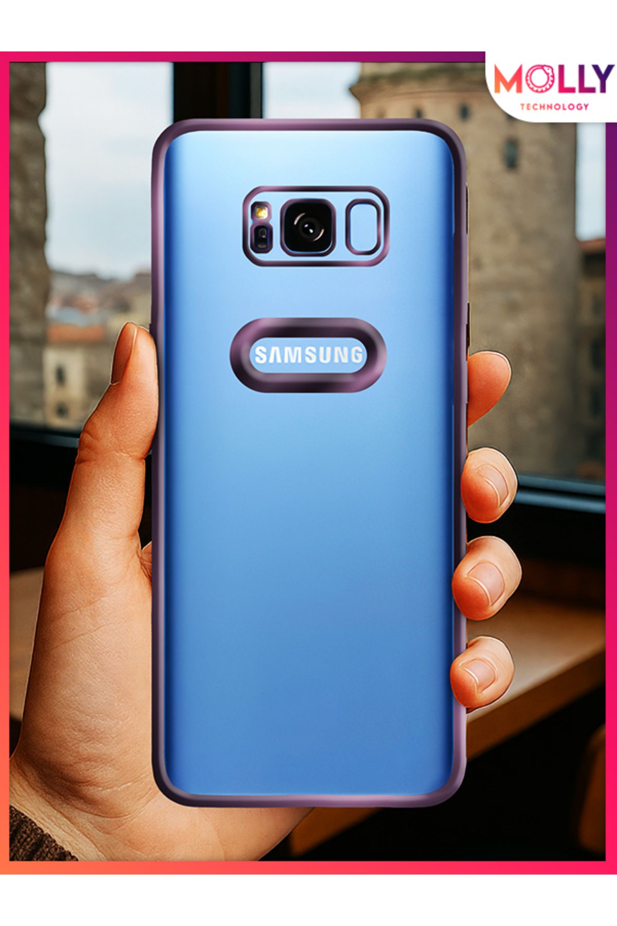 Molly Samsung Galaxy S8 İçin Kenarları Derin Mor Lens Koruyuculu Lou Lazer Şeffaf Silikon Kılıf