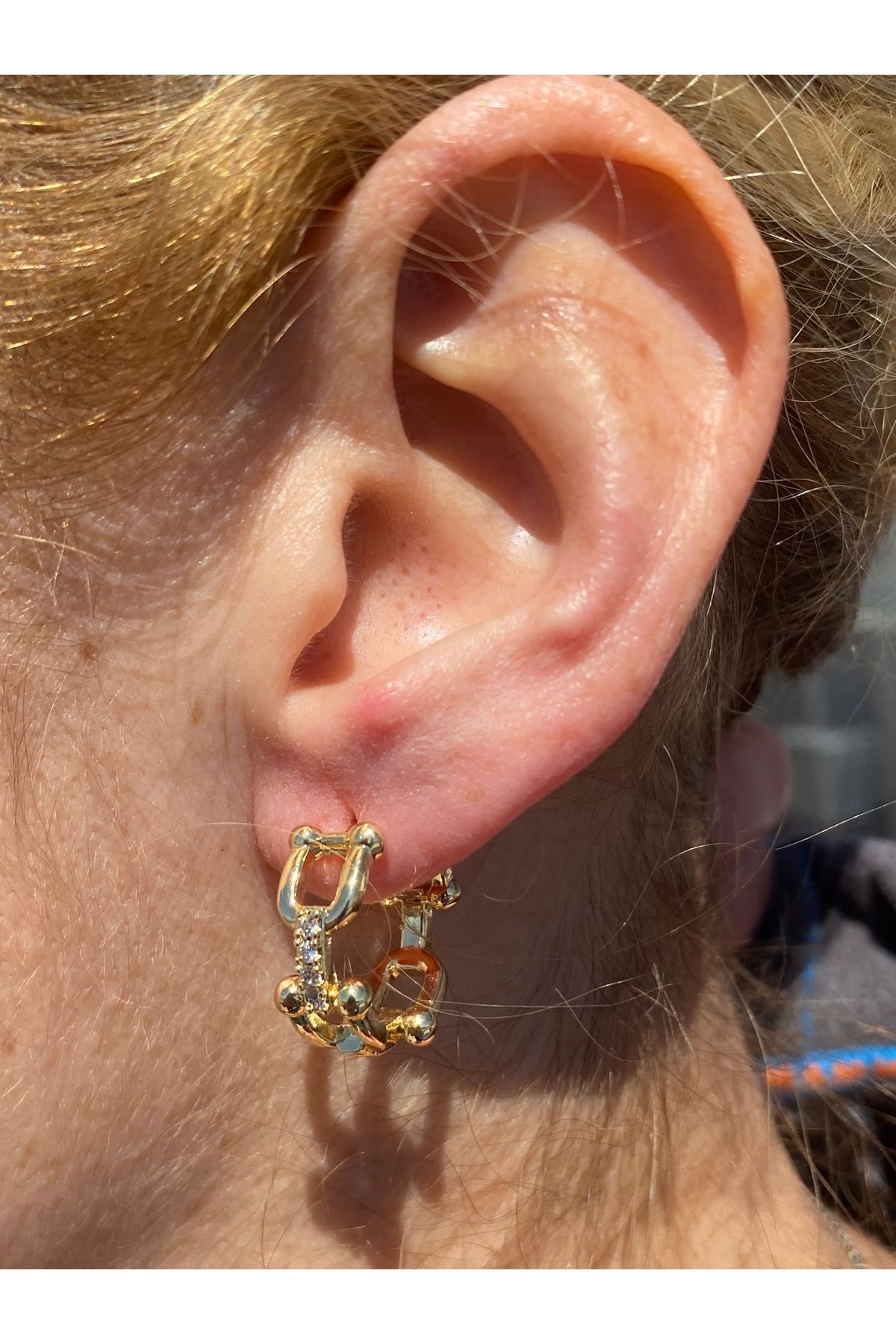 Jiji Jewelery Tiff Co Zirkon Taşlı Halka Model Altın Renk Paslanmaz Çelik Küpe