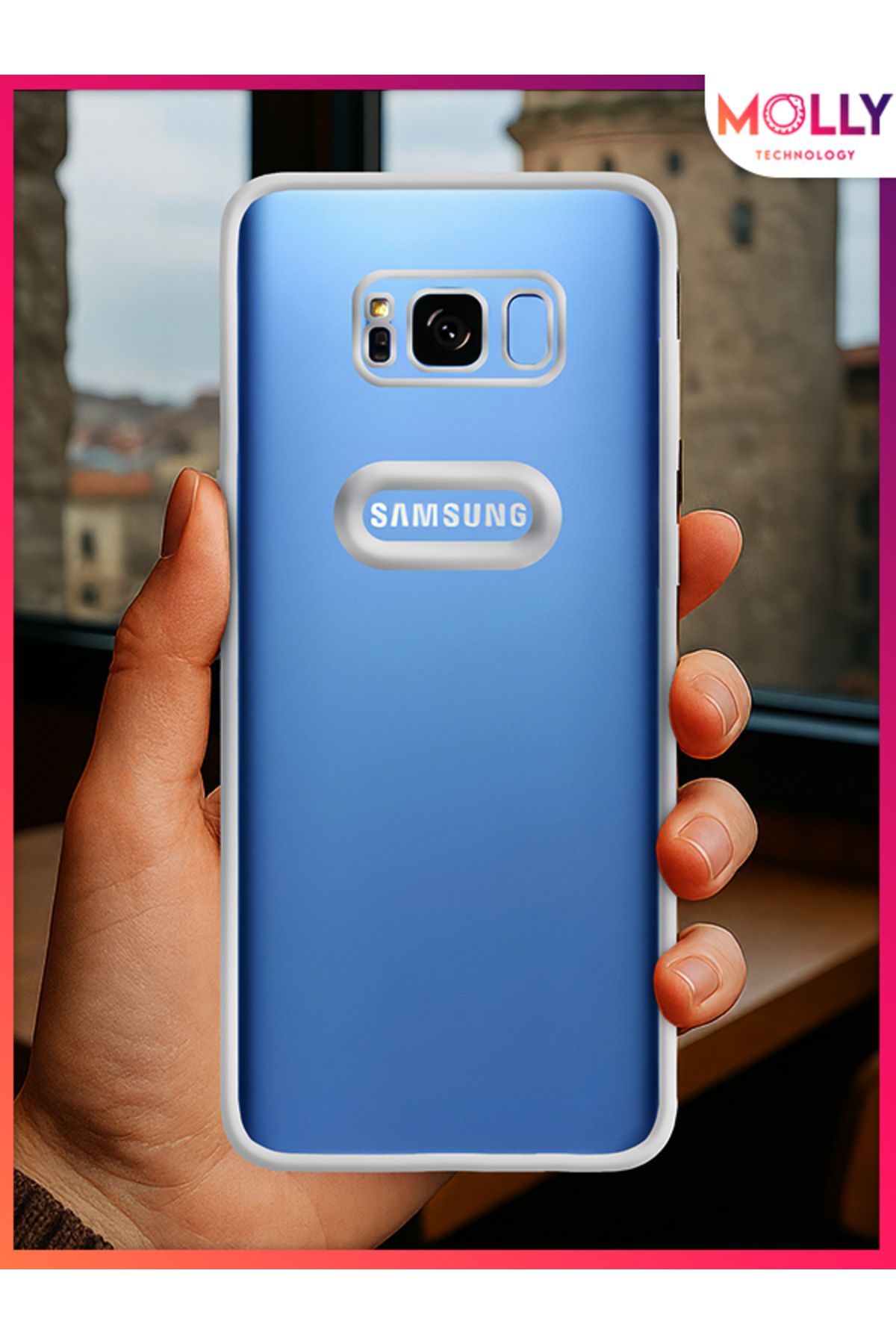 Molly Samsung Galaxy S8 İçin Kenarları Gümüş Lens Koruyuculu Lou Lazer Şeffaf Silikon Kılıf