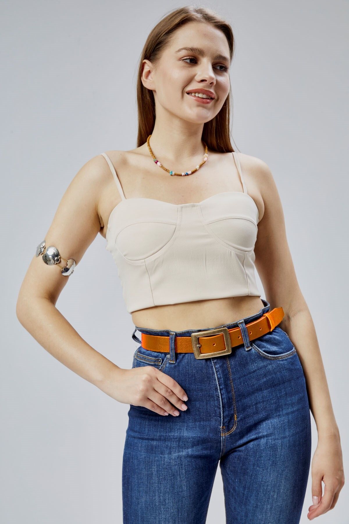 derikem %100 Hakiki Deri Antik Sarı Tokalı Kadın Kemeri 3cm